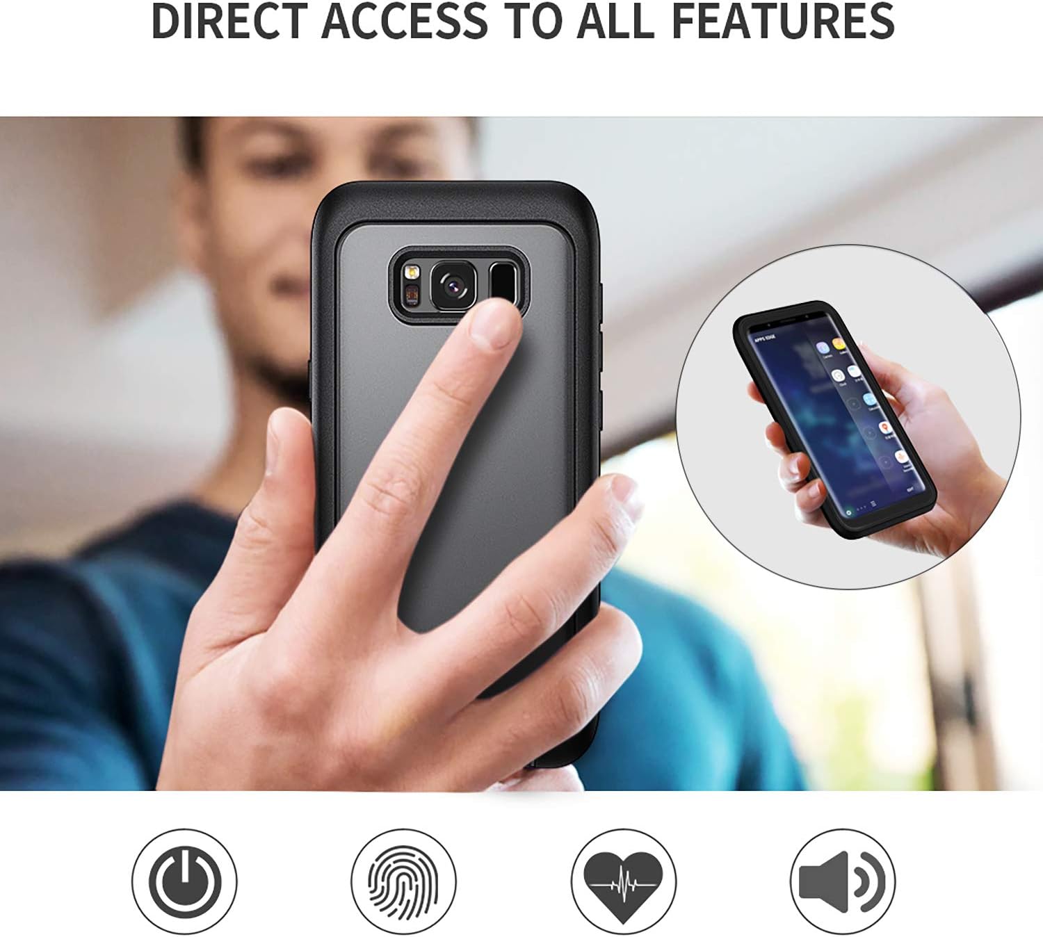 seacosmo Full Body Galaxy S8 Case, Shockproof Dustproof Rainproof Clear Bumper Extreme Durable Protective Case Cover with Built-in Screen Protector Compatible with Samsung Galaxy S8, Black
