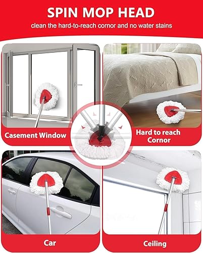 Miniatura 6 de Cabezal de repuesto para trapeador giratorio compatible con O-Cedar EasyWring 1 tanque, 2 repuestos de fregona de microfibra, mango de 30 a 58