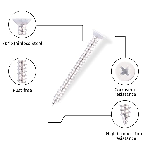 Miniatura 3 de Venforze Tornillos de madera de cabeza blanca, 100 piezas #6 x 1-12 pulgadas cabeza Phillips de acero inoxidable, tornillo de acero inoxidable 304,