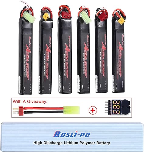 Miniatura 7 de BosLi-Po Batería Airsoft de 111 V 1300 mAh 2S 25C recargable batería LiPo de alta capacidad con conector de enchufe T para pistolas de Airsoft