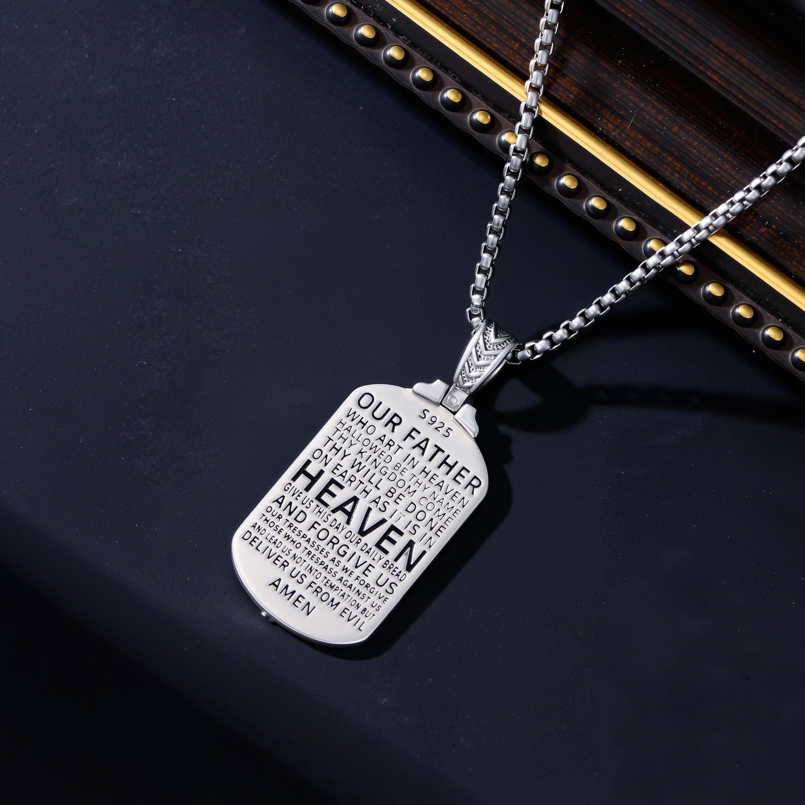 Collana da uomo in argento Sterling 925 con ciondolo a forma di medaglietta religiosa ossidata con preghiera, gioiello cristiano di Gesù Cristo, regalo per uomini