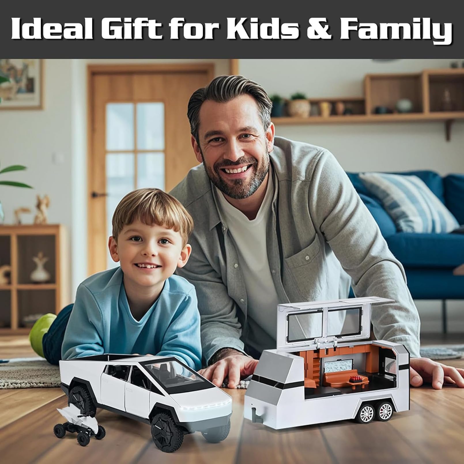 Tesla Truck Modellino 1:24, Macchinina Truck, kit Modello di Camper con Luce e Musica, Funzione Pull-Back, Lega Pressofusa, Ideale per Bambini dai 3 Anni e Collezionisti (Argento)