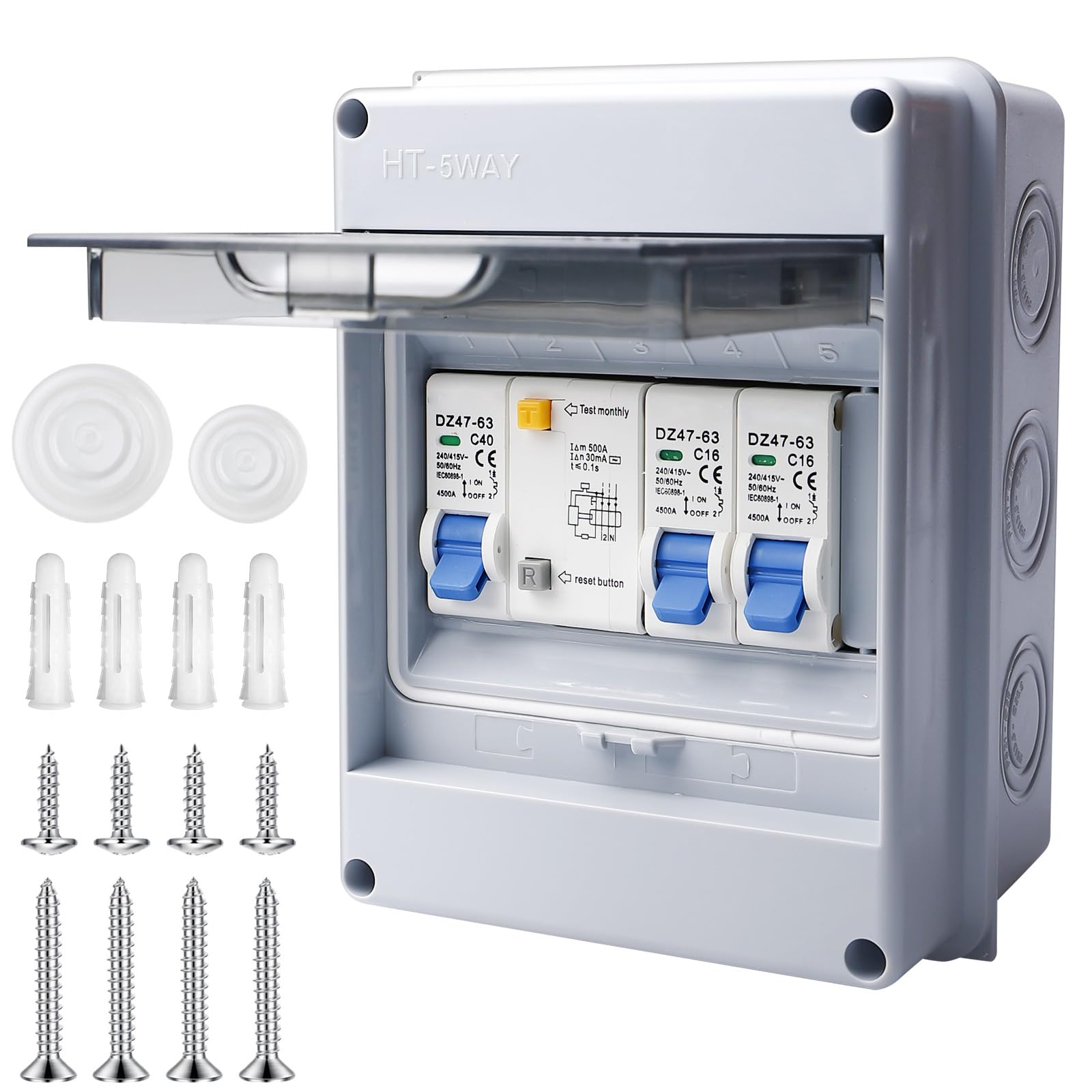 Caja de fusibles de montaje en superficie IP65, distribuidor pequeño de montaje en superficie con interruptor, interruptor de corriente 32A, interruptor de corriente alterna 16A+160A, caja de