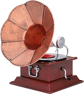 Modèle de Phonographe Rétro, Décor de Tourne-Disque de Phonographe Vintage, Modèle de Gramophone Antique, Ornement de Bureau Artisanal en Fer avec Base Stable pour Ornement