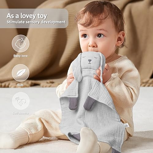 Miniatura 9 de Lulu moon Manta de seguridad de ganso muselina para viajes y guardería de bebés - Juguete agradable para la piel para calmarse