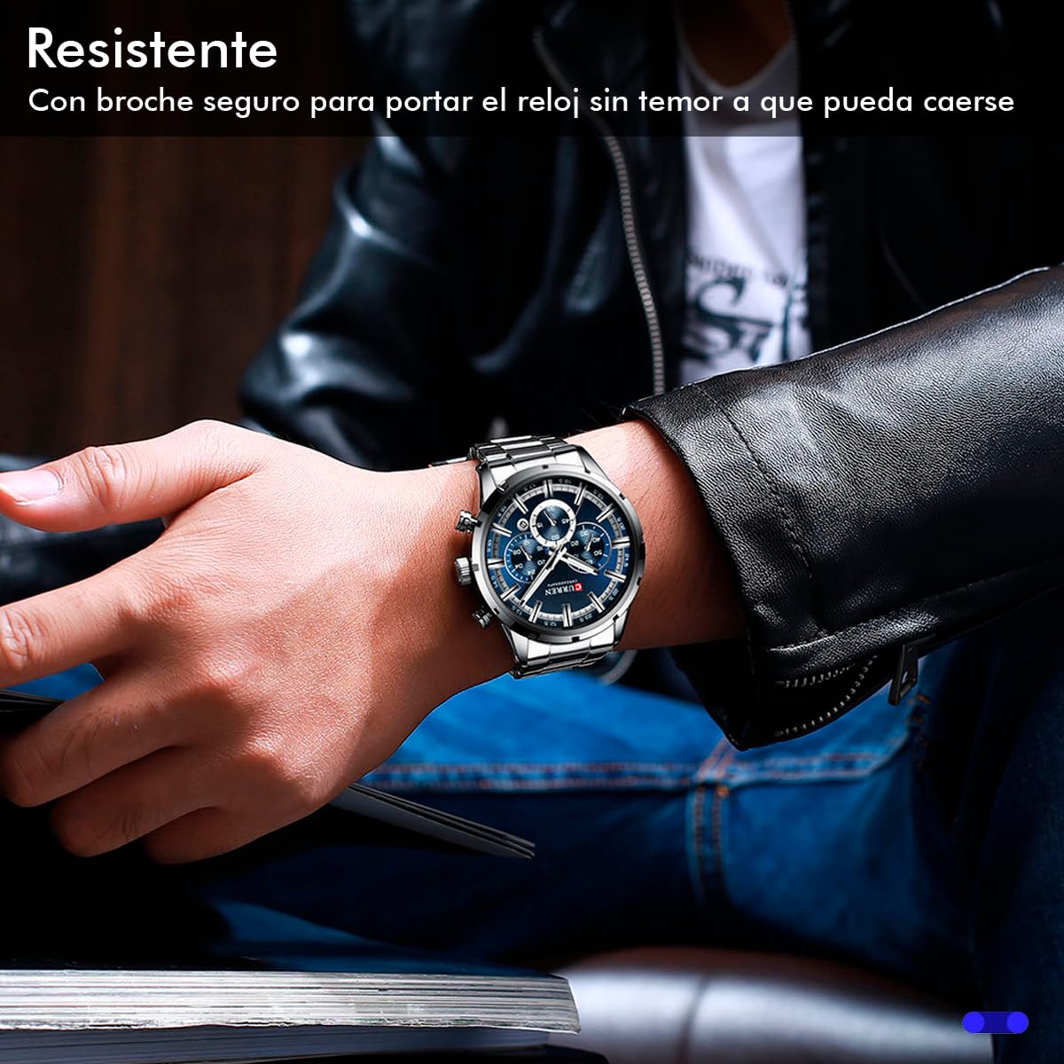 CURREN Reloj de Pulsera para Hombre, Análogo, con Fechador, Cronógrafo, Robusto y Extensible de Acero Inoxidable, Elegante y Moderno, Broche a Presión, Plateado, m, pulsera