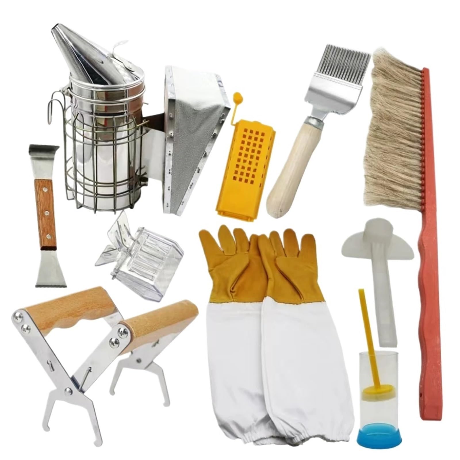 Juego De 10 Herramientas Apicultura, Guantes, Ahumador Colmena, Caja Cultivo, Alimentador Agua For Herramienta apiario