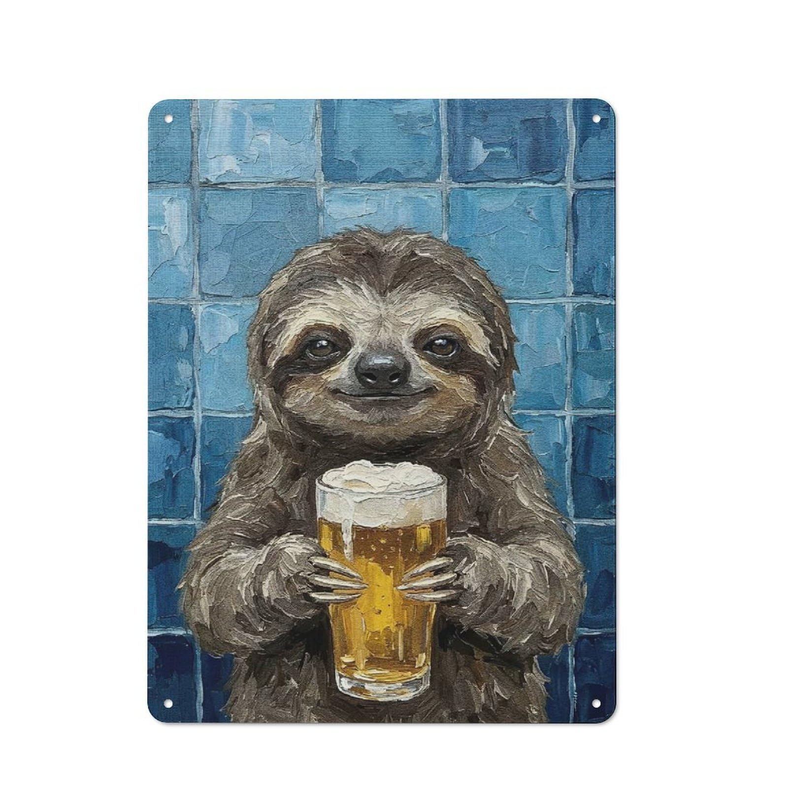 Junmoney Style-23 Kitchen Metal Sign With Sloth With Beer Painting Design 40X30cm, Cosy Kitchen Wall Decor For Coffee Bar, Kitchen, Bistro Or Tea Corner