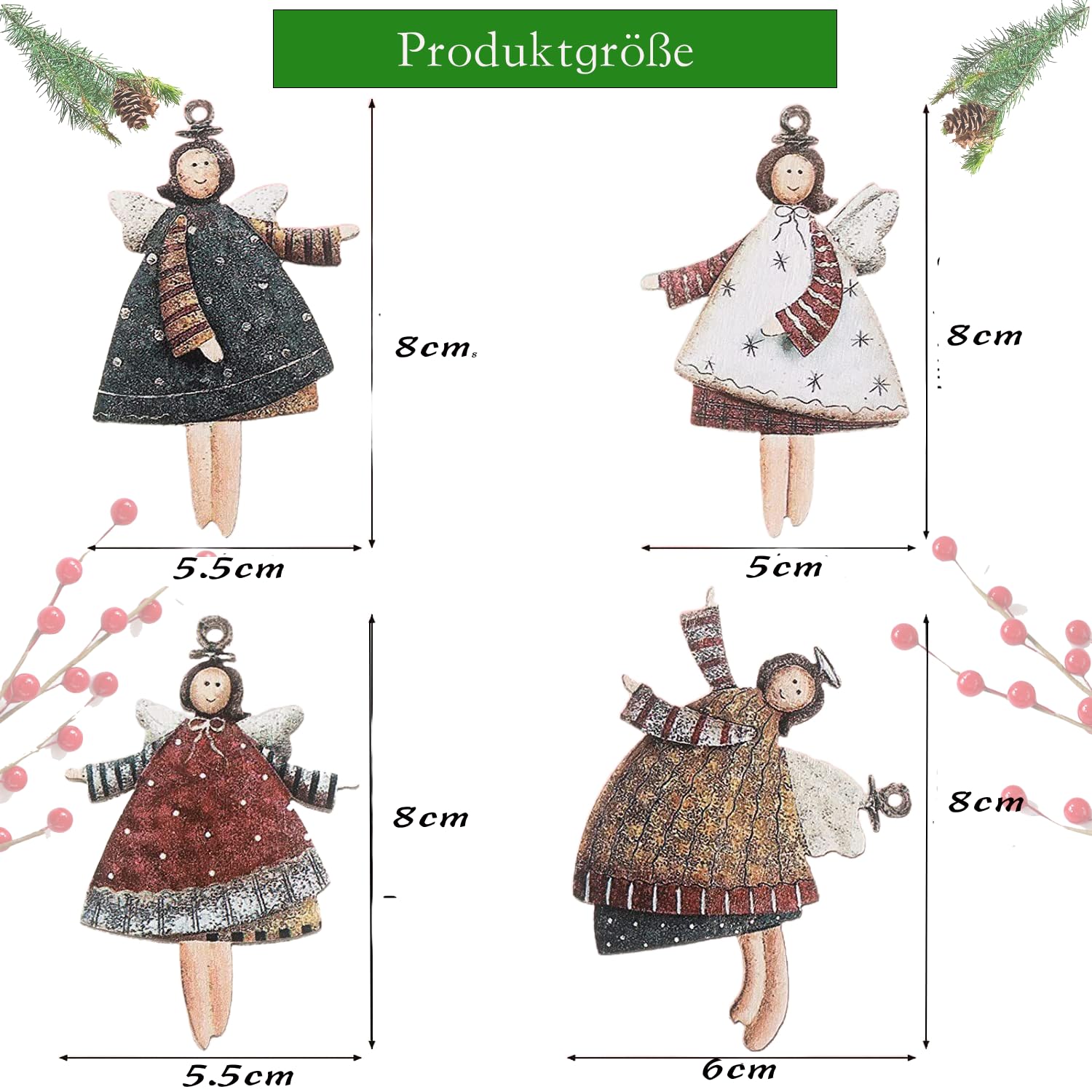 20 stuks kleine kersthangdecoratie Engel, kerstboomversiering van hout 20 stuks kleine kersthangdecoratie Engel, kerstboomversiering van hout