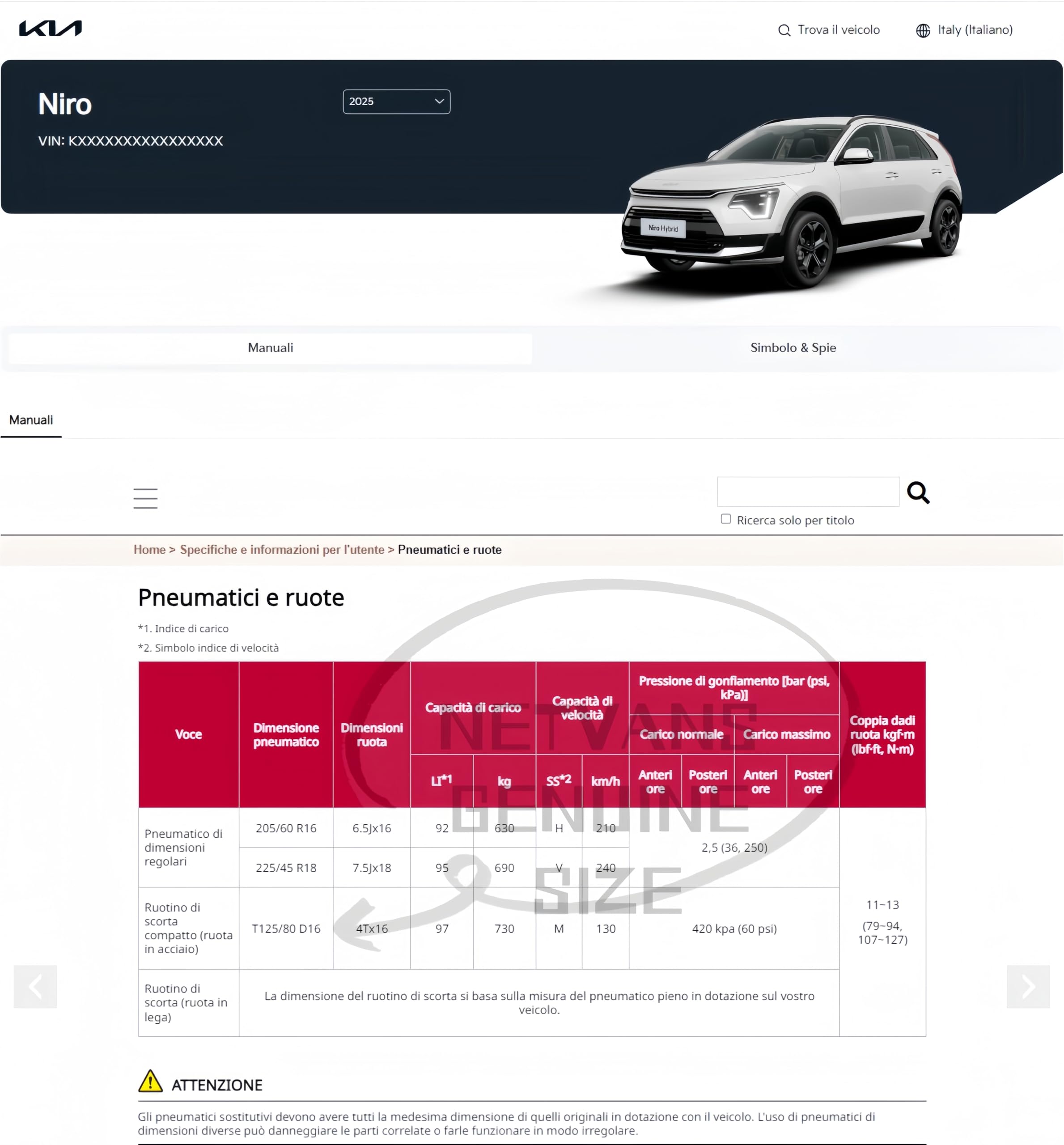 Kit Roue de secours "Galette" 16" compatible avec Kia Niro avec Cric, Clé et Sac