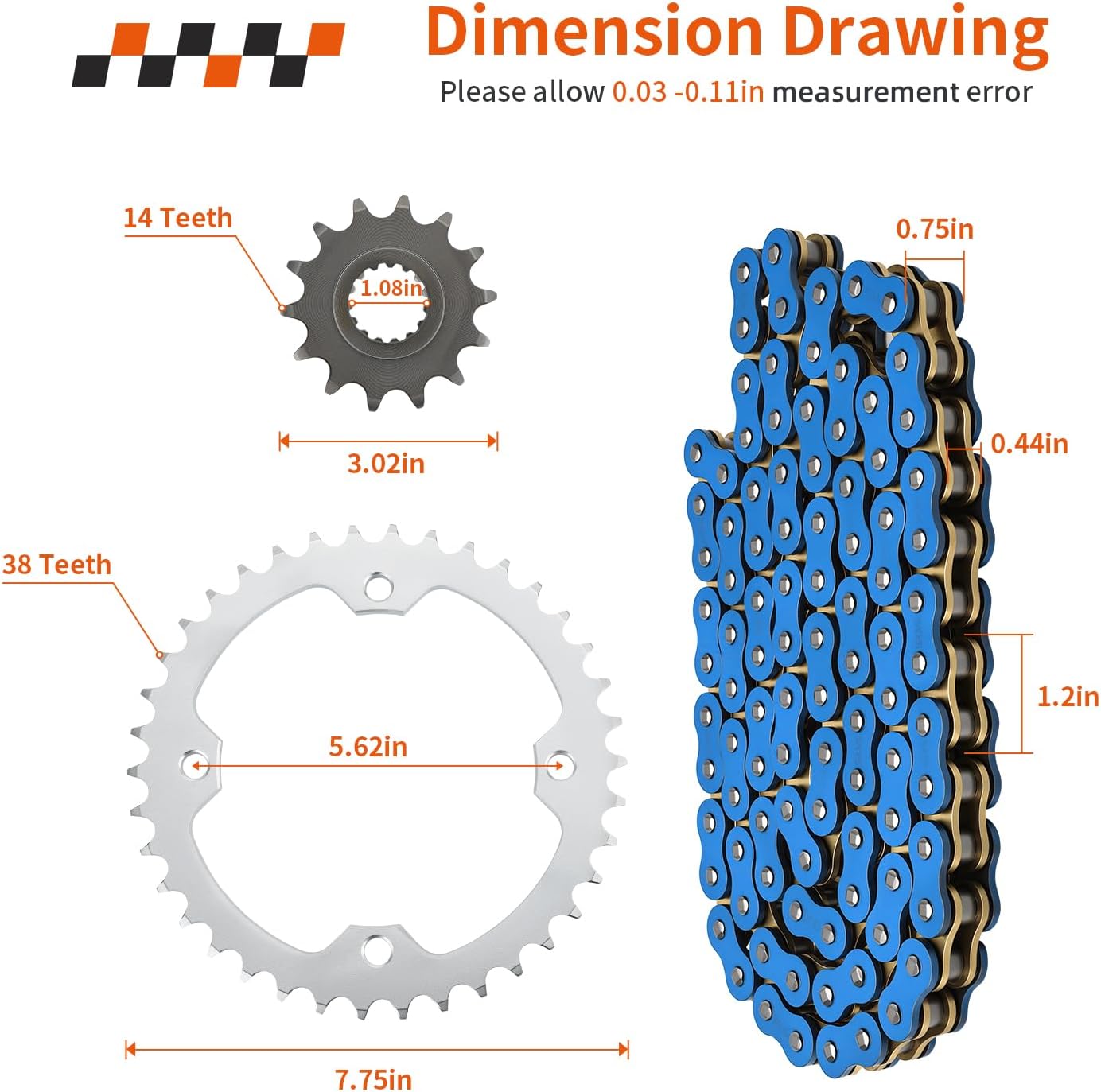 98L X-Ring Blue Drive Chain + Drive Sprocket Assembly For Yamaha Raptor 700 YFM700 YFM700R 2006-2024 94568-H6098-00