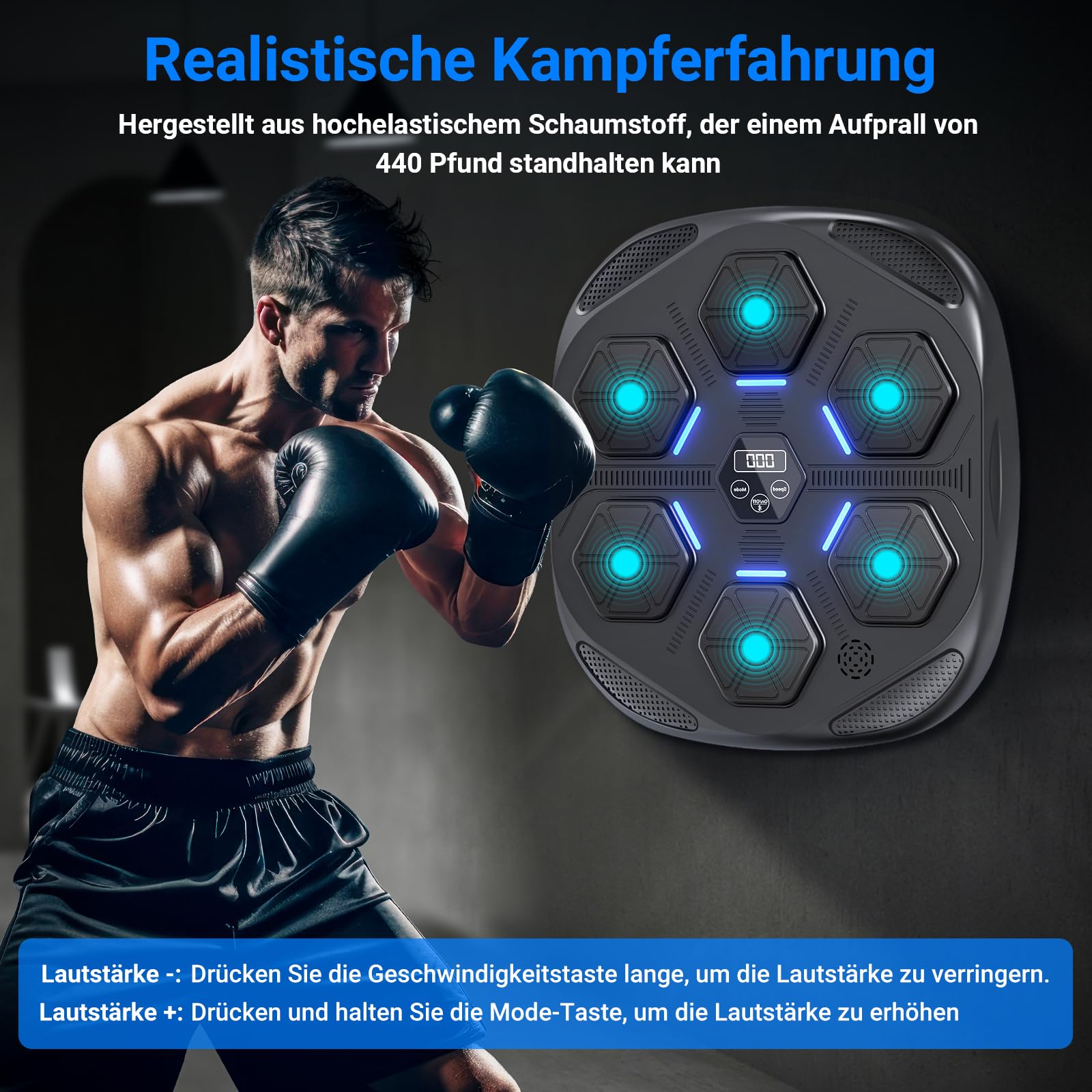 HotHands Music Boxing Machine, LED Elektronische Musik Boxing Machine mit Boxhandschuhen, Musik Boxen Trainingsgerät für Erwachsene und Kinder, Musik Boxmaschine Unterstützt Bluetooth