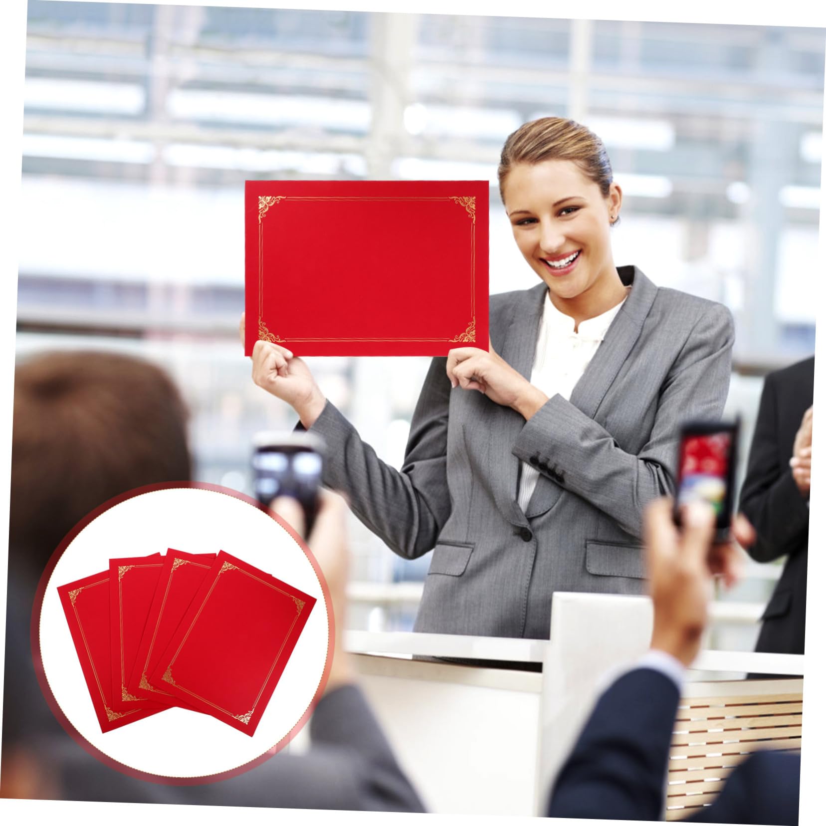 4 Pièces Lot de Pochettes Papier Rouges pour Certificats Protège Documents et Portables Couverture Rigide pour Diplômes et Photos Protège et Présente Vos Récompenses avec Élégance