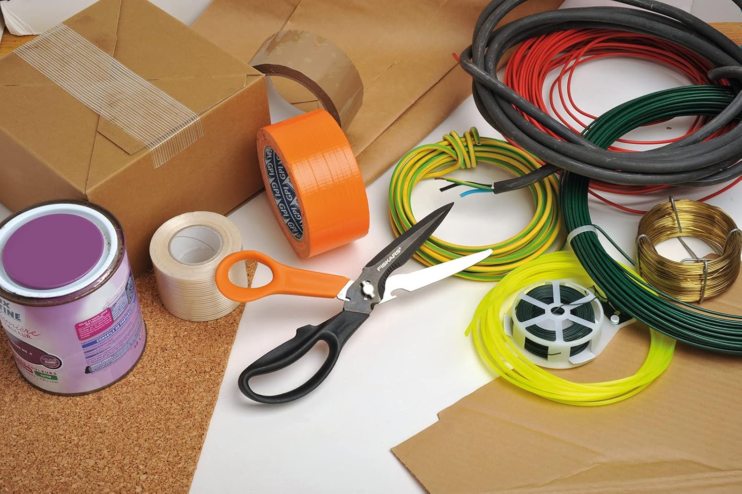 Fiskars Cuts + More Multi-tool Scissors, Includes Protective Case With Scissor Sharpener, Length: 23 cm, Titanium Coating, Stainless Steel Blade/Plastic Handles, Black/Orange, 1000809