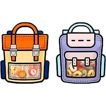 PABCK 20 Pack Clear Plastic Gift Bags Cartoon Goodie Bags Backpack Shaped Candy Snack Cookie Packaging Bag with Handle Resealable Treats Birthday Party Favor Reusable Stand Up 10 Purple + 10 Orange, 9.45x11.02 inch
