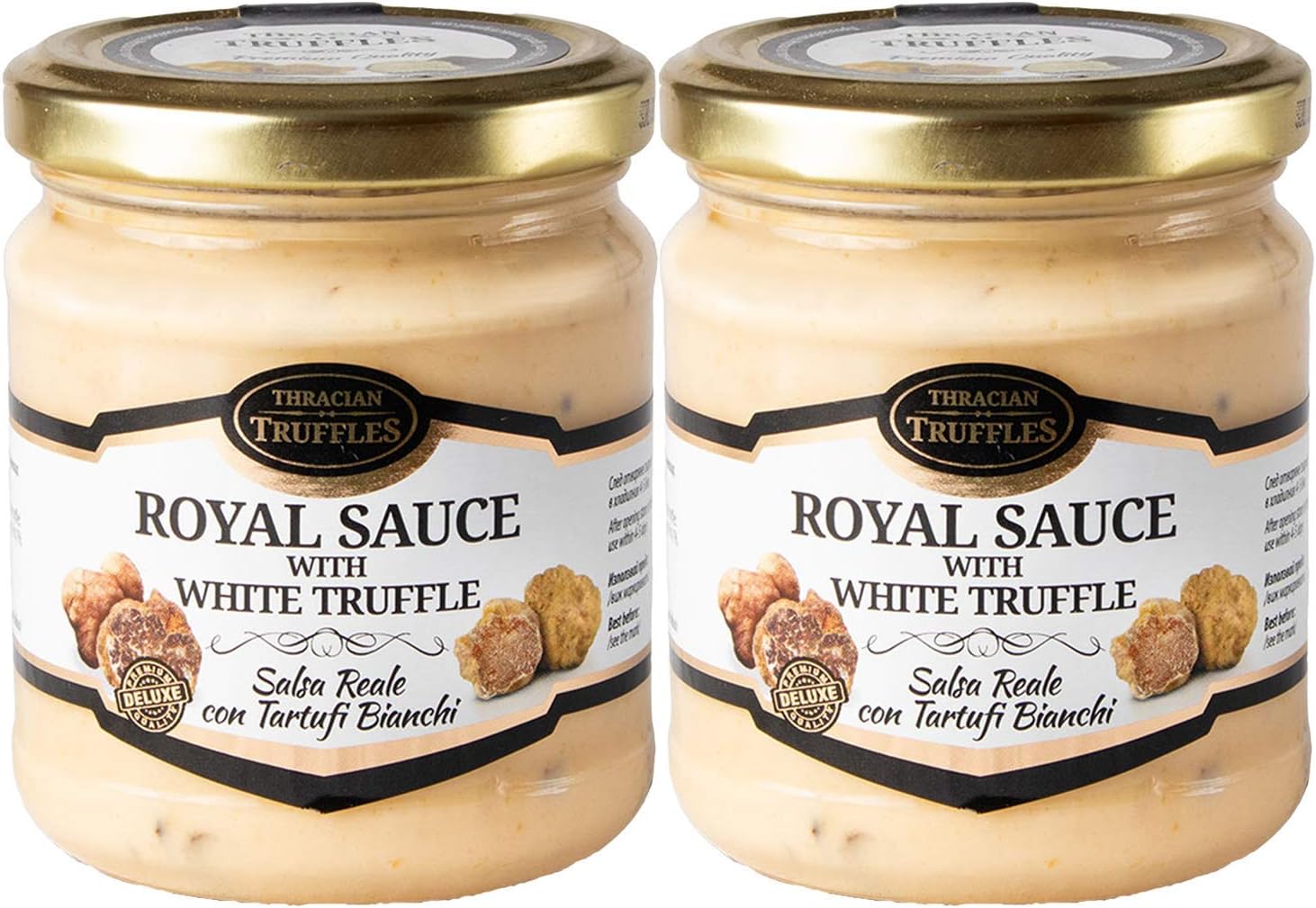 White Truffle Tuber borchii and Tuber MAGNATUM PICO 👑 Royal 👑 Luxury Gourmet Food Sauce Pasta with Cream and Cheese, Ideal for Meat, Grilled Bread, omelets, Pasta, Risotto, Sushi (2 x 80g)