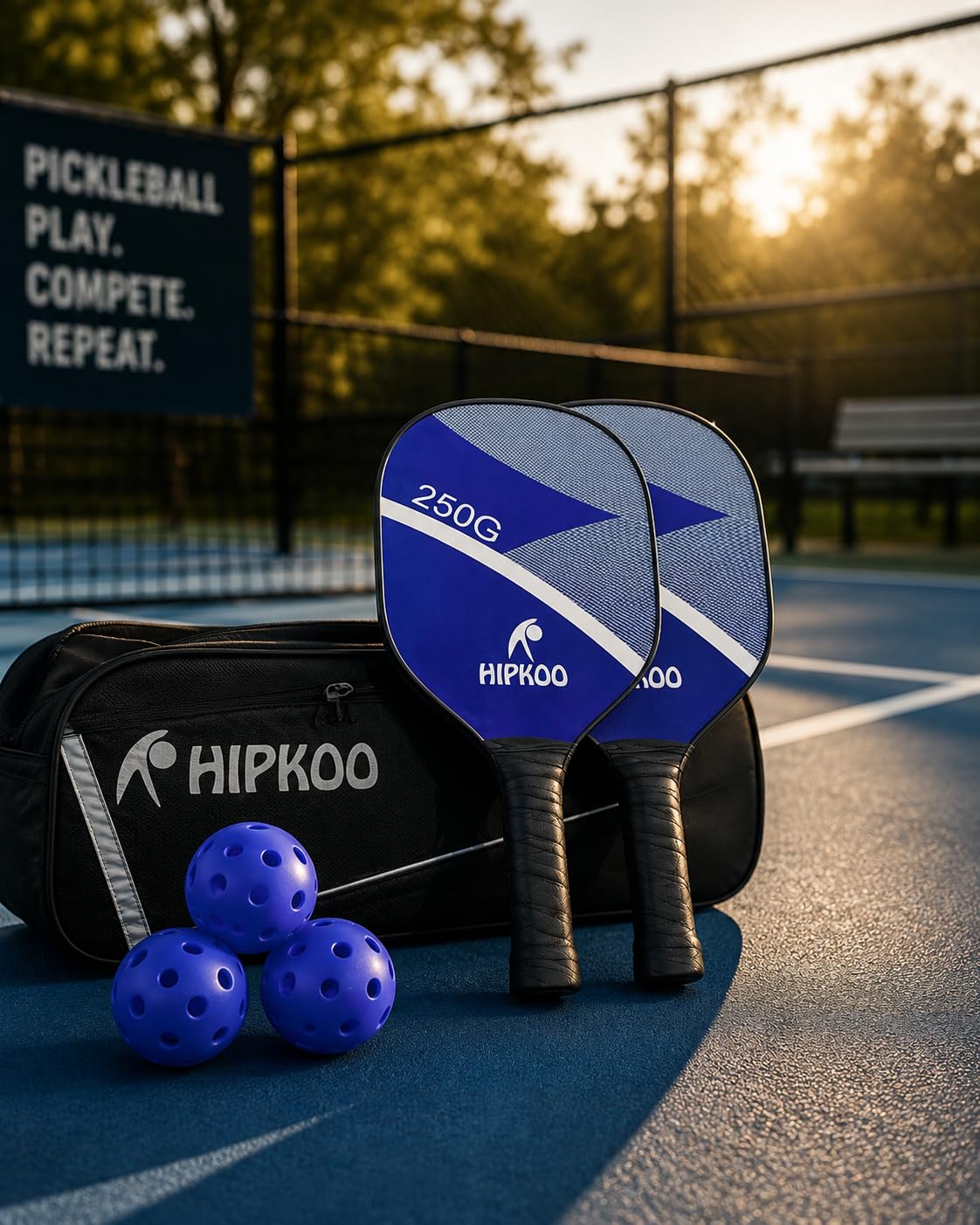Hipkoo Sports Pickleball Paddle Set - Wooden Pickleball Paddles Kits - Includes 2 Paddles, 4 Outdoor Balls and Protective Carry Bag. (Blue)-image-13