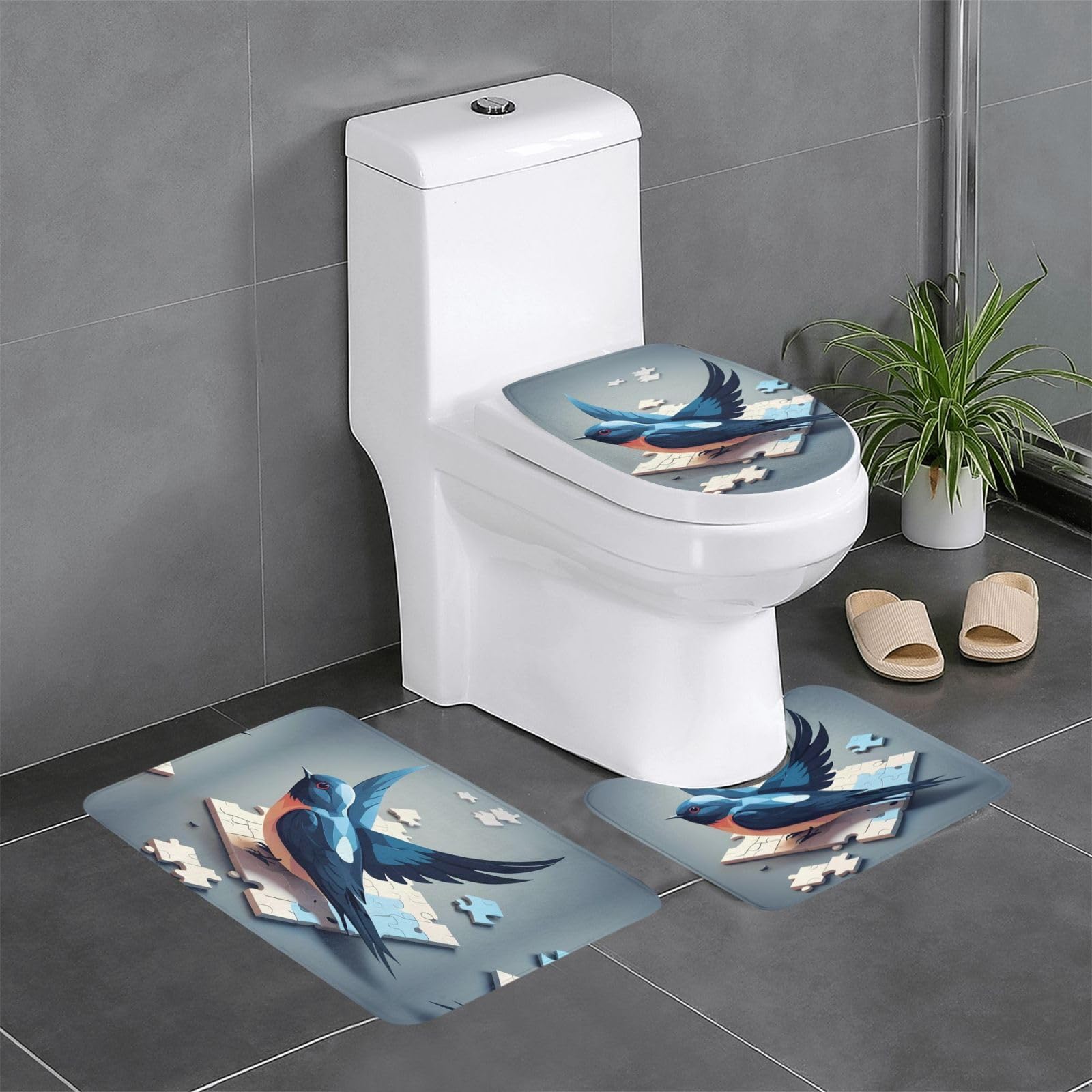 Tapis de sol de salle de bain en flanelle absorbante motif hirondelle lot de 3