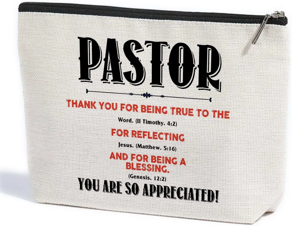 ZHAMEN Pastor Appreciation Gifts Makeup Bag Thank You Retirement Gifts for Preacher Minister Makeup Pouch Christian Decor Religious Gifts Birthday Christmas Cosmetic Travel Bag