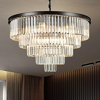 USOR 16 Lights Large Crystal Chandeliers D80cm H50cm Modern Luxury Flush Mount Ceiling Light Fixture 3 Colors Hanging Pendant K9 Crystal Chandeliers (Black+Clear Crystal, D80cm x H50cm)