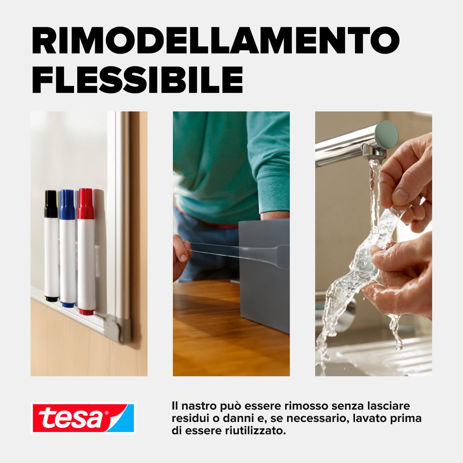 tesa Nastro nano universale – nastro biadesivo trasparente – facilmente rimovibile e riutilizzabile – resistente alle intemperie, per interni ed esterni – 1 rotolo – 3 m x 30 mm