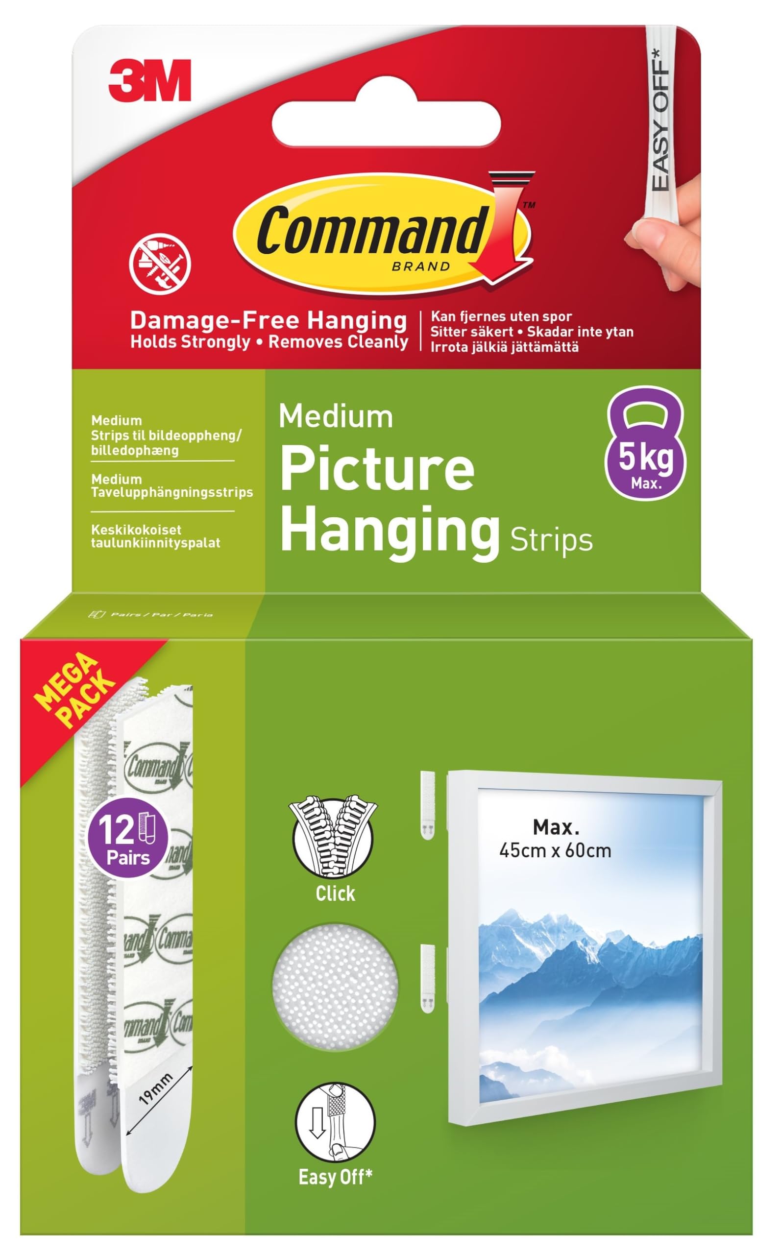 Command Picture Hanging Strips, Medium - 12 Pairs (24 Strips) Adhesive Strips, White - Damage Free Hanging for Pictures, Frames, Mirrors, Wall décor and Signs - Holds up to 5 kg