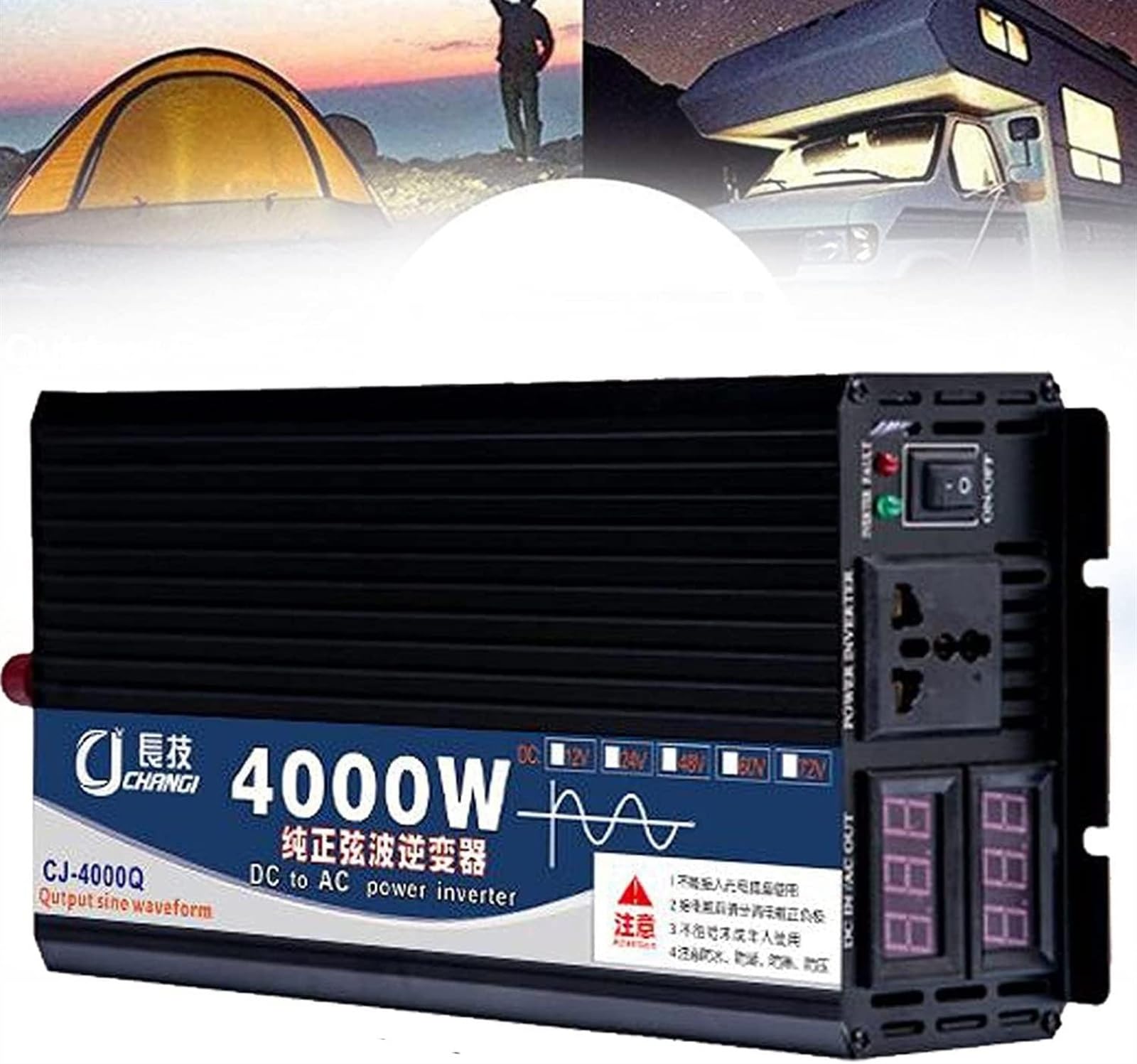 Przetwornica napięcia sinusoidalnego o dużej mocy 12 V 24 V 48 V 60 V 72 V do 110 V 220 V 3000 W 4000 W 5000 W Transformator domowy Przetwornica samochodowa z wyświetlaczem do samochodów ciężarowych