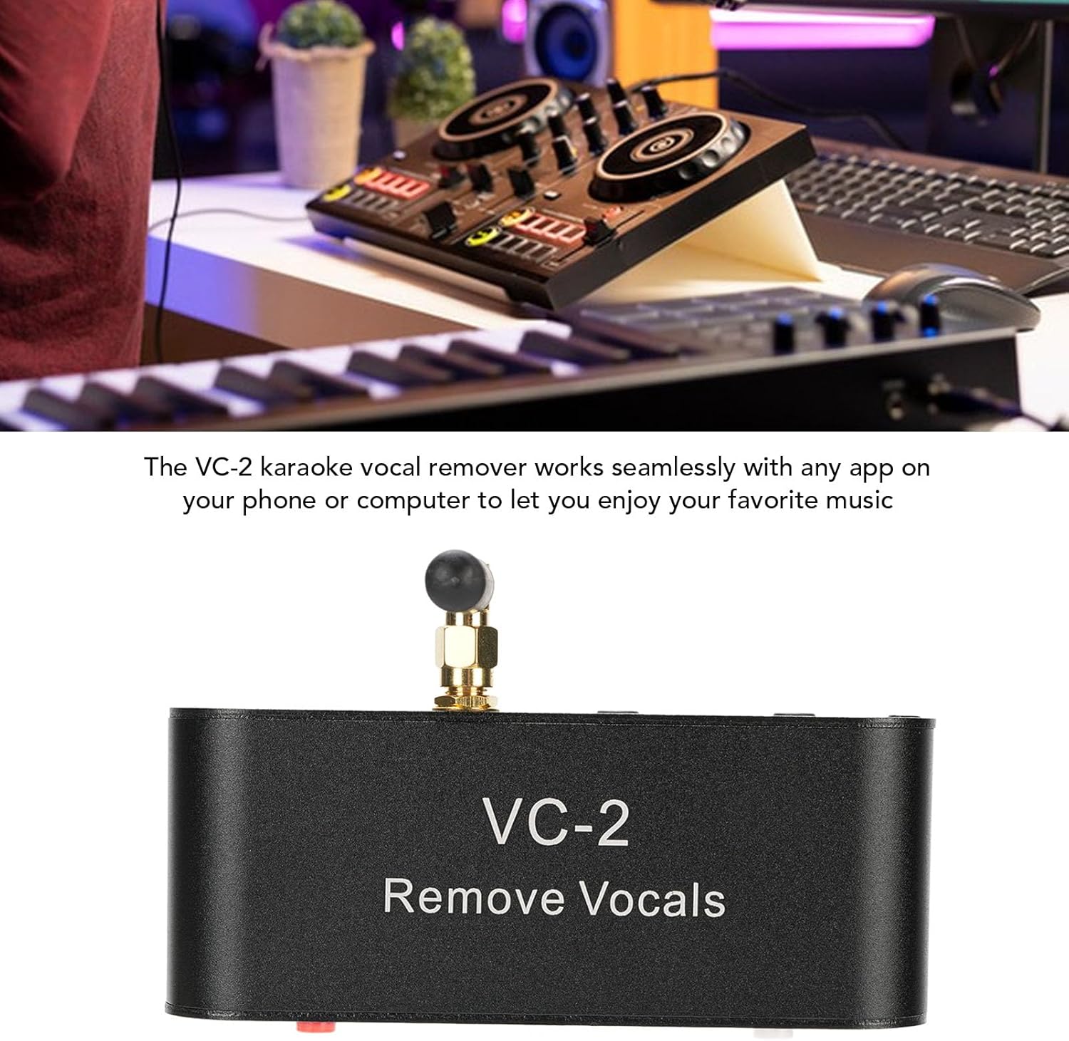 Denash VC 2 Karaoke Vocal Remover,Adjustable Vocal Removal Device,Real Time Voice Canceller Device Compatible with 3.5mm AUX Input Output for Speakers Karaoke Machine