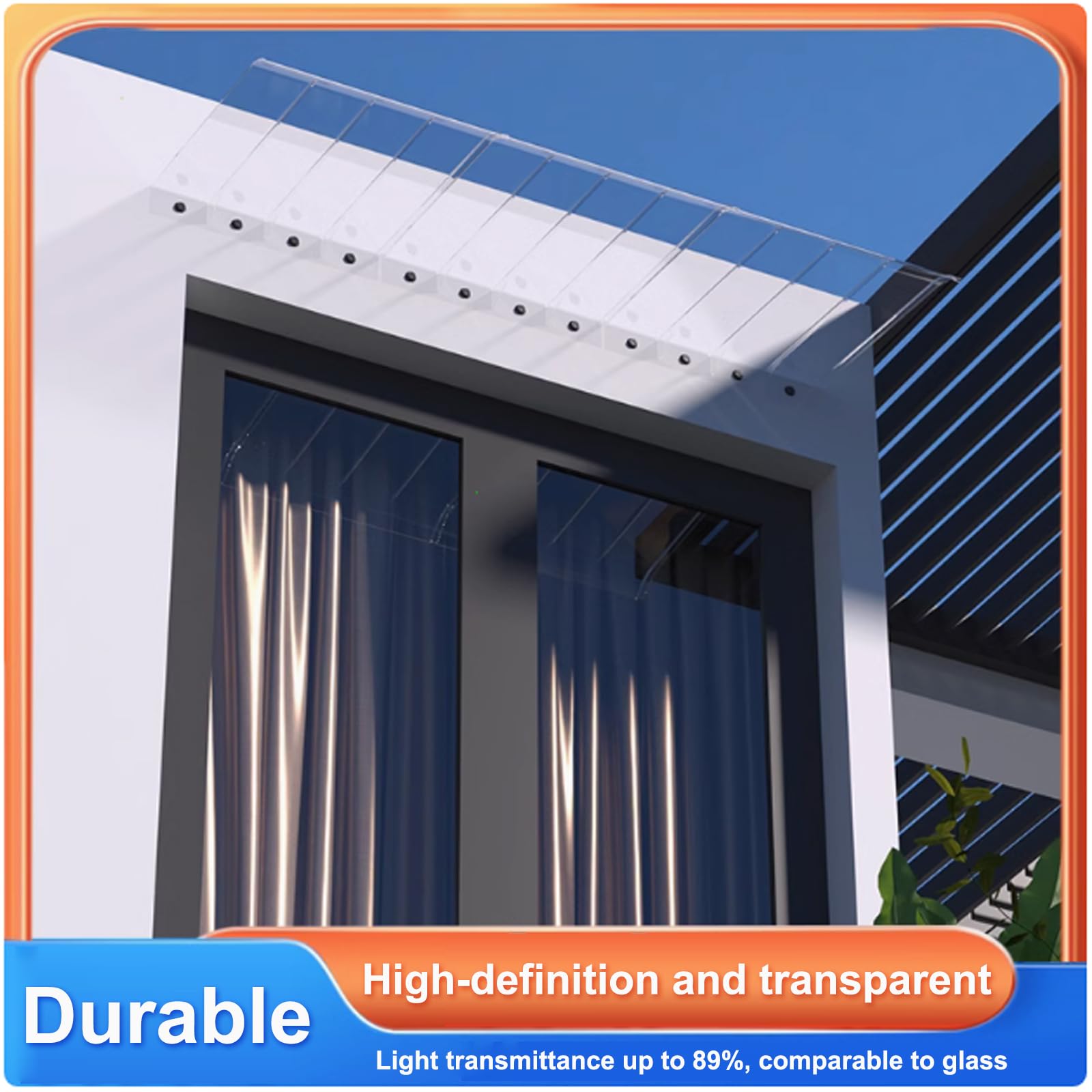 Resistente tenda da esterno 50 x 140 cm in policarbonato trasparente, protezione solare e pioggia, copertura per ingresso con hardware per case e aziende
