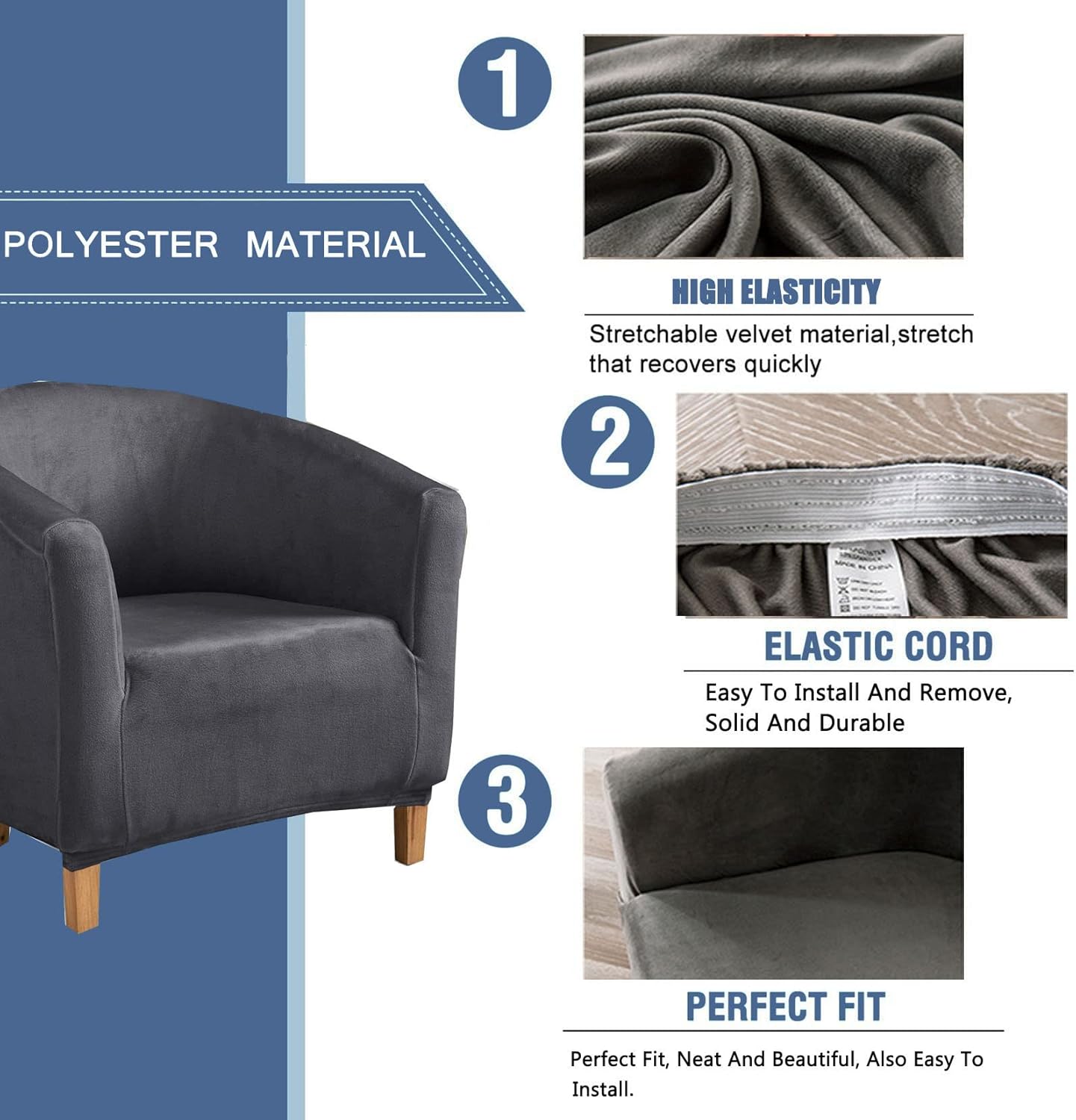 YOPOIY Polyester Washable Armchair Sofa Cover Removable Tub Chair Slipover High Stretch Club Chair Slipcover for Living Room Bar Counter Hotel -Black