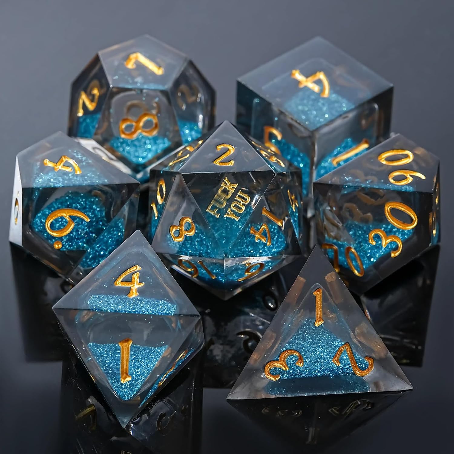 Liquid Core Dice Set - Handcrafted d&d dice Sharp Edge 7-Die Resin Dice with Colorful Quicksand Effect,Polyhedral D and D Dice Set for Dungeons and Dragons RPG MTG Table Games（PLRGUE EUXRR）