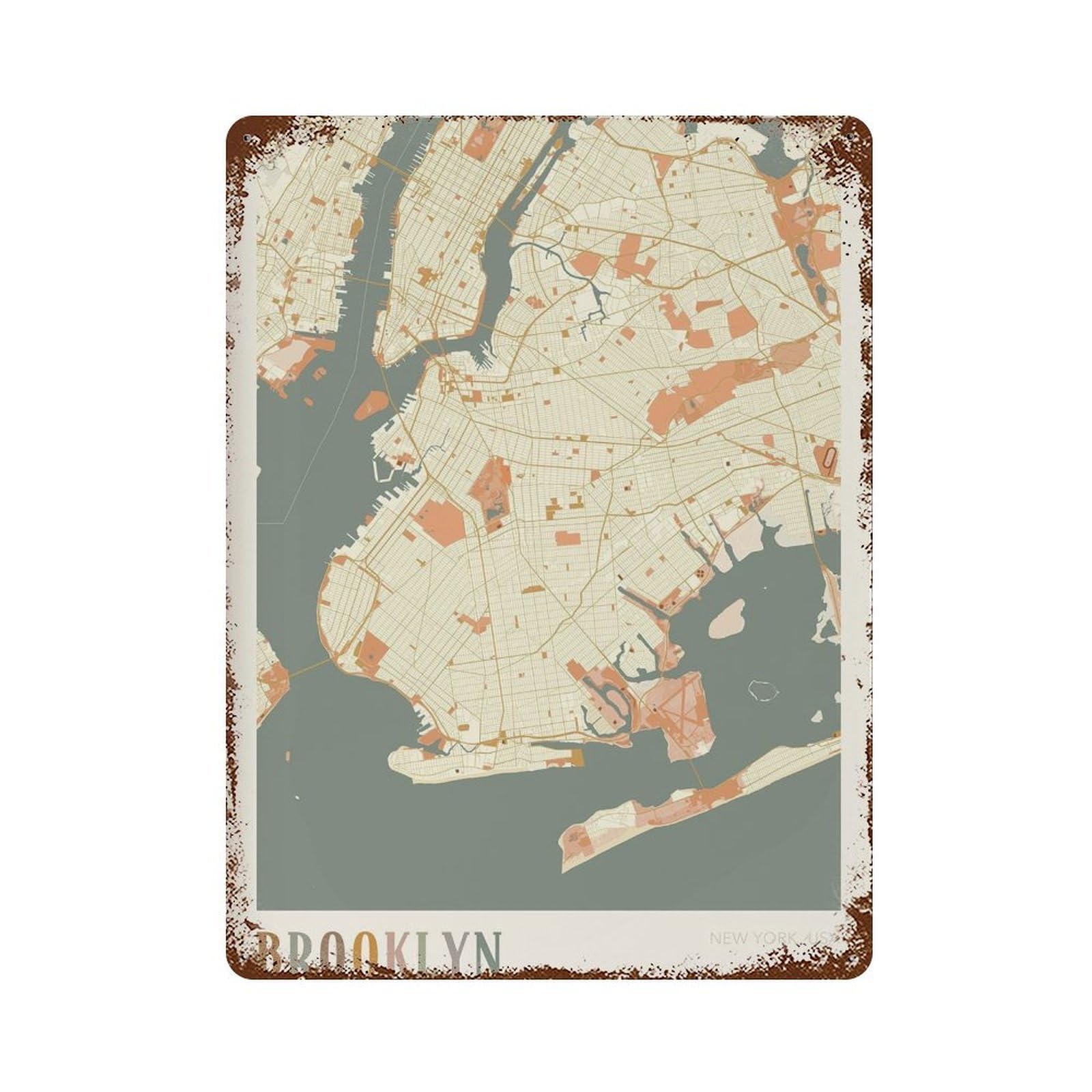 xiaoxiaoshen Brooklyn Map New York Travel Gift Boho (2) Wall Decor Art Metal Tin Poster Modern Home Decor Art Home Bar Shop Decorations Vintage Sign 40x30cm