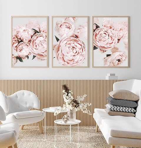 Miniatura 6 de Arte de pared de peonía, lienzo de flores rosas, impresiones artísticas de pared de peonías, arte de pared de flores abstractas, decoración de