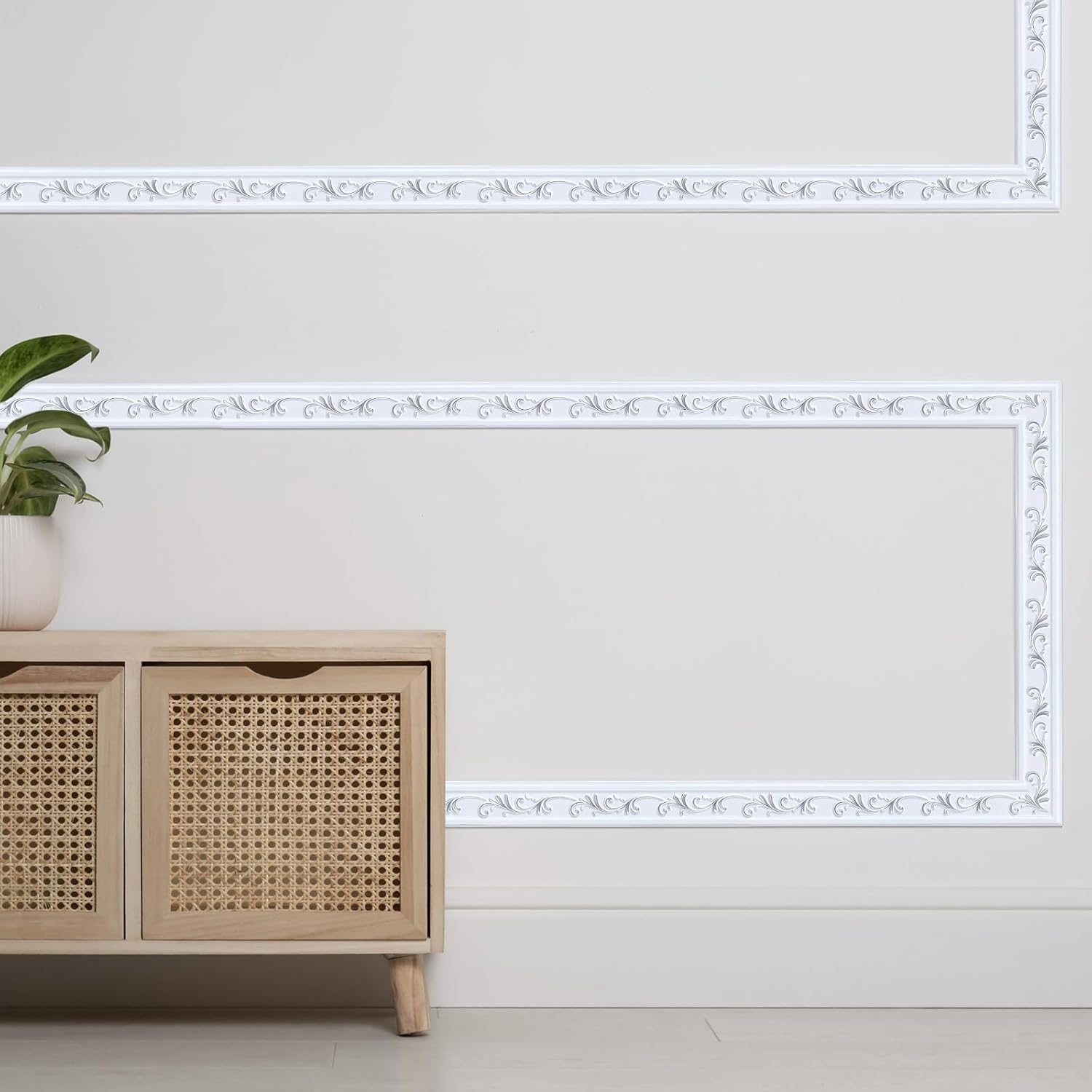 Peel and Stick PVC Crown Molding Trim Flexible Molding Trim 13.1 ft x 1.8" Self Adhesive Wallpaper Wall Border Mirror Frame Baseboard Cabinet for Home Decor Edge Background(White Silver)