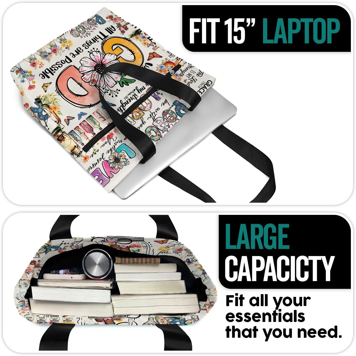 84hoods 15 inch Large Tote Bag for Work for Women. Christian Faith, Jesus God Religious Gift. Waterproof Shoulder Bag. | 15 inch, for Work, Christian Faith, Jesus God, Religious Gift, Waterproof - Image 5