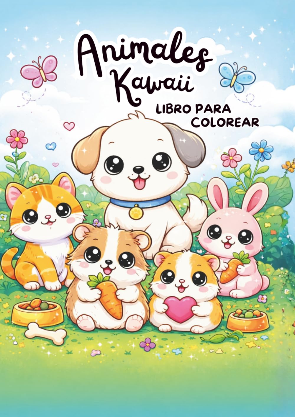 Animales Kawaii Libro para colorear: 40 Adorables Mascotas y Animales de Granja para Niños de 3 a 6 años: Dibujos Grandes y Fáciles de Perros, Gatos, ... Cerditos y más. (Libros Kawaii para colorear)