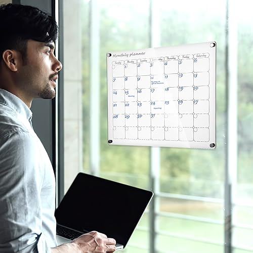 Miniatura 4 de NUOBESTY Tabla de calendario para nevera, 2 unidades, calendario magnético transparente para refrigerador, pizarra blanca semanal con marcadores,