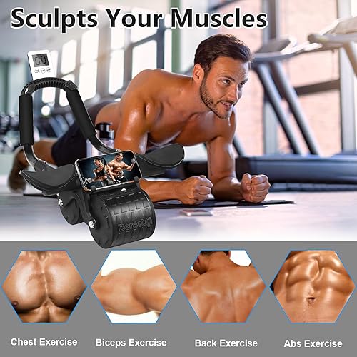 Miniatura 7 de 2025 New Ab Roller Wheel with Knee Mat &Timer, Automatic Rebound Abdominal Wheel, Ab Abdominal Exercise Roller with Elbow Support, Abs Workout Black