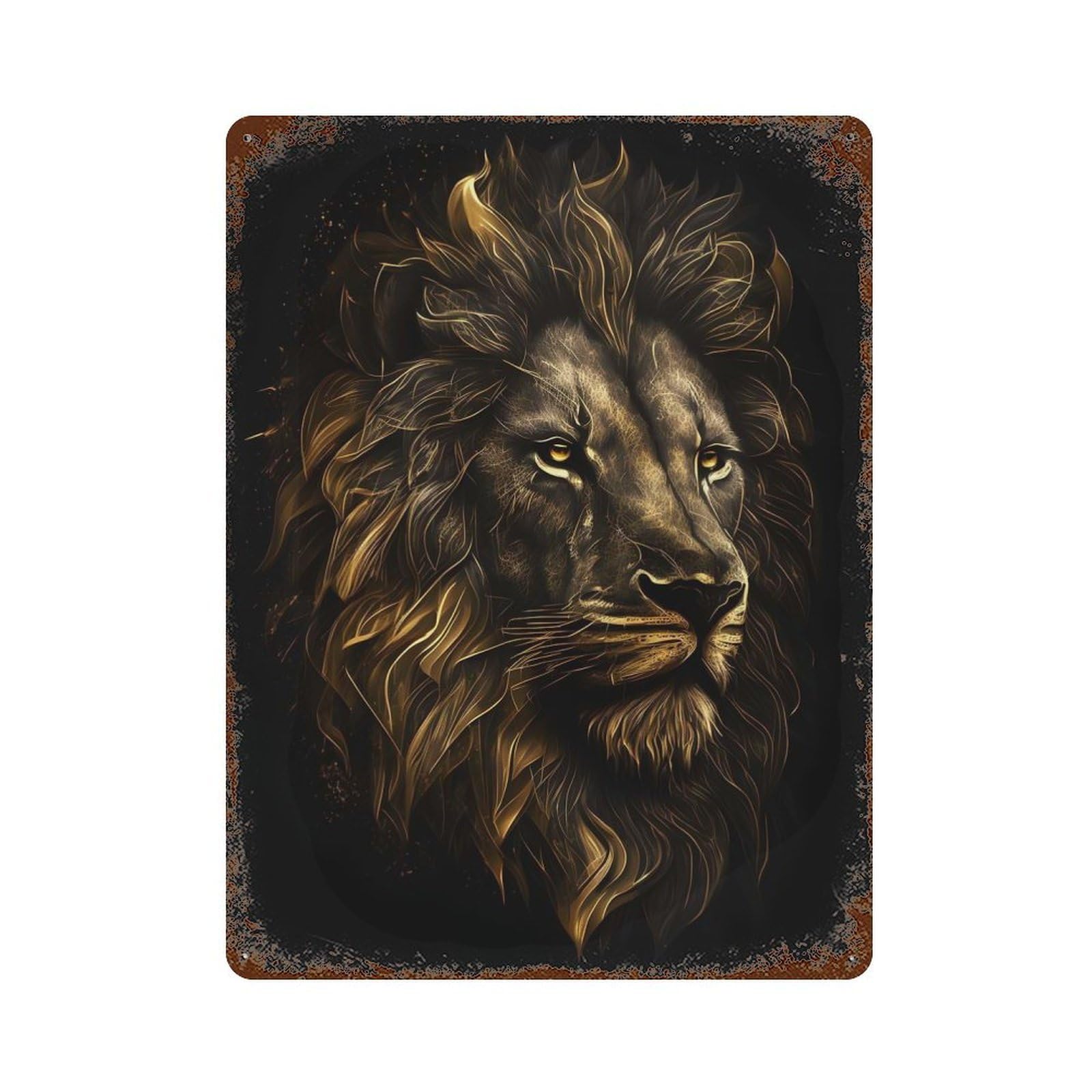 Rust Effect Lion Gold Black Rustic Tin Plaque 15.7"x11.8", Classic Wall Plaque for Shed, Workshop And Garage Wall Decor