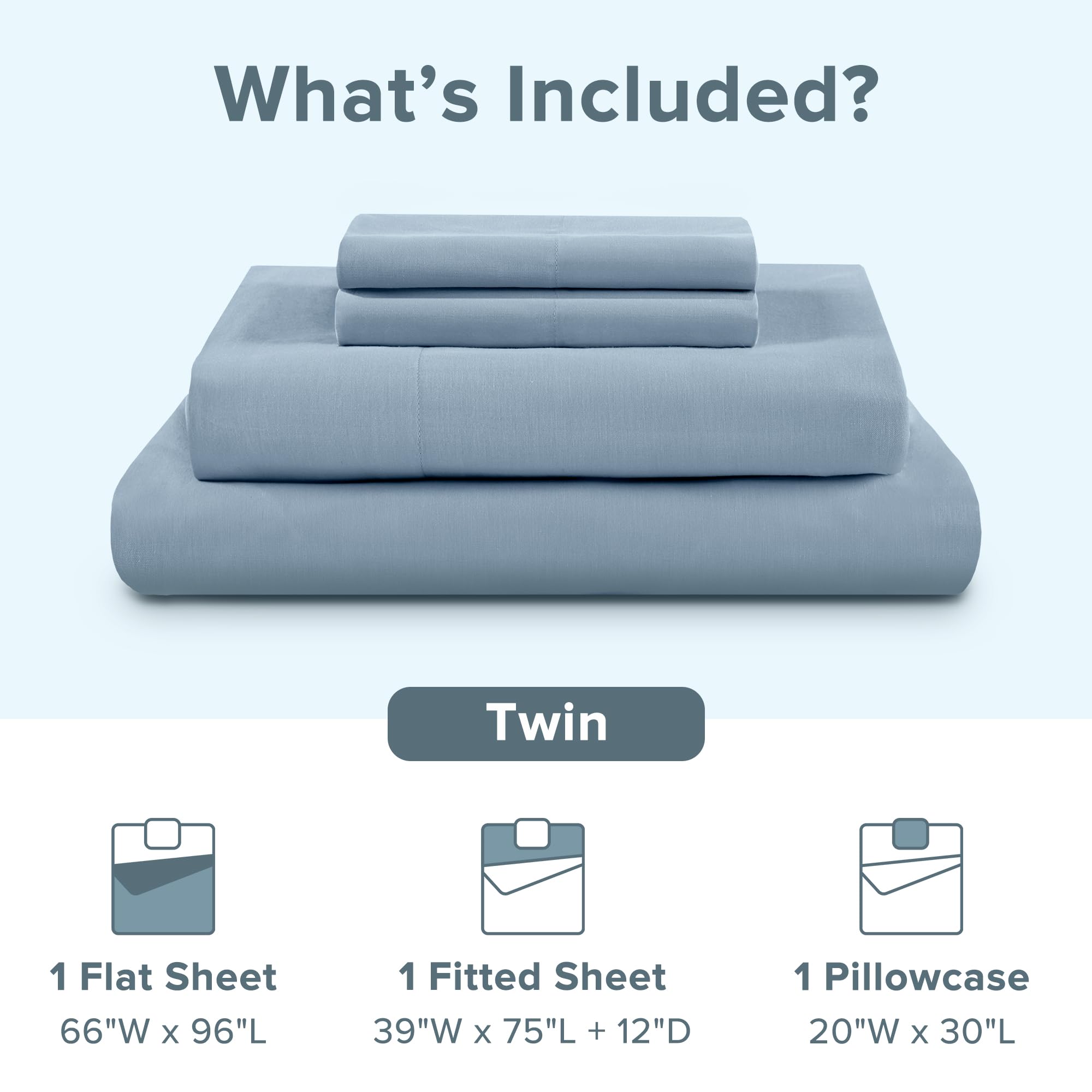 Blue 100% Cotton Percale Twin Sheet Set 3 Pcs U53239