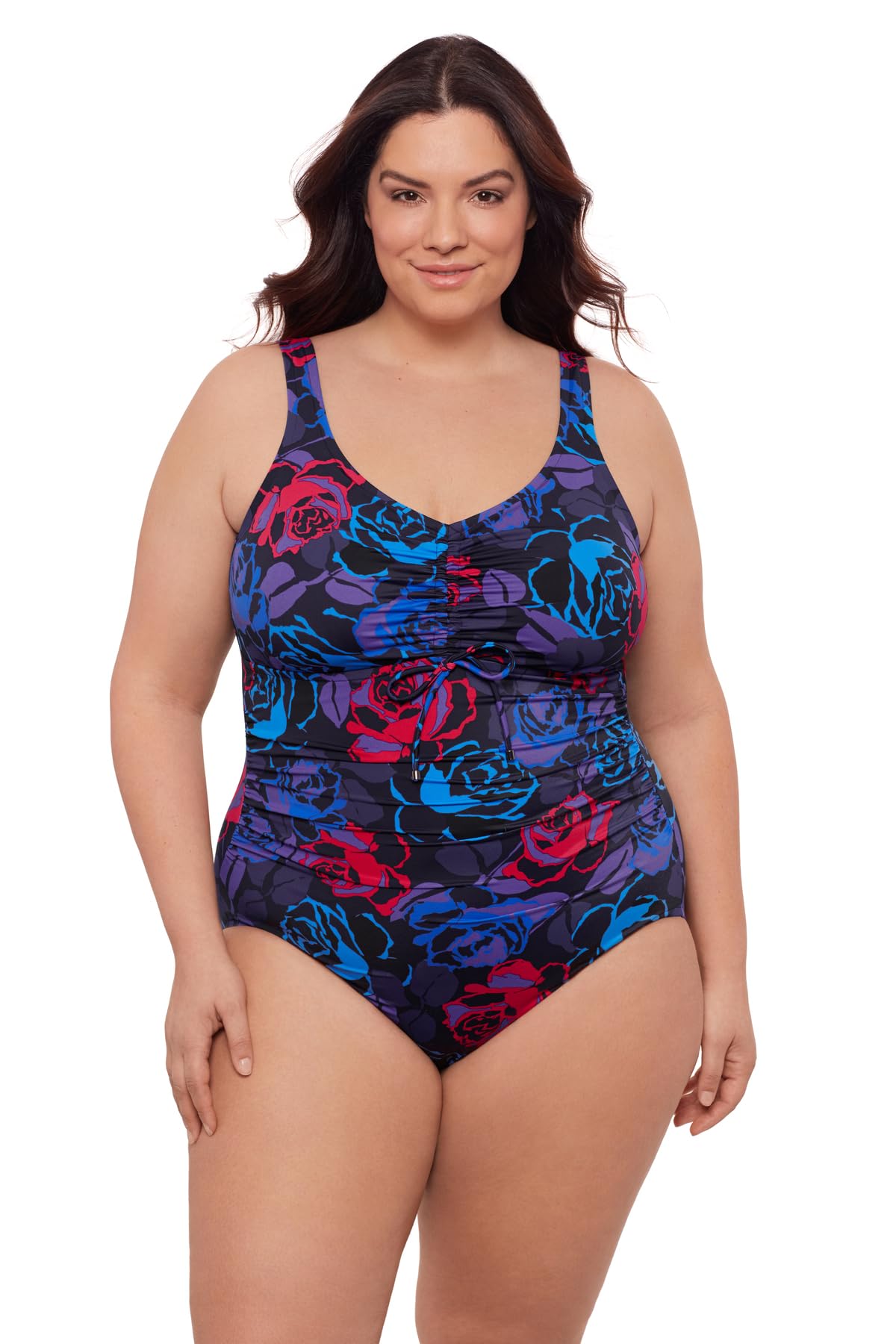 Aqua Green Womens Tummy Control Cinched V-Neck Side Shirred One Piece Swimsuit Rose Grows