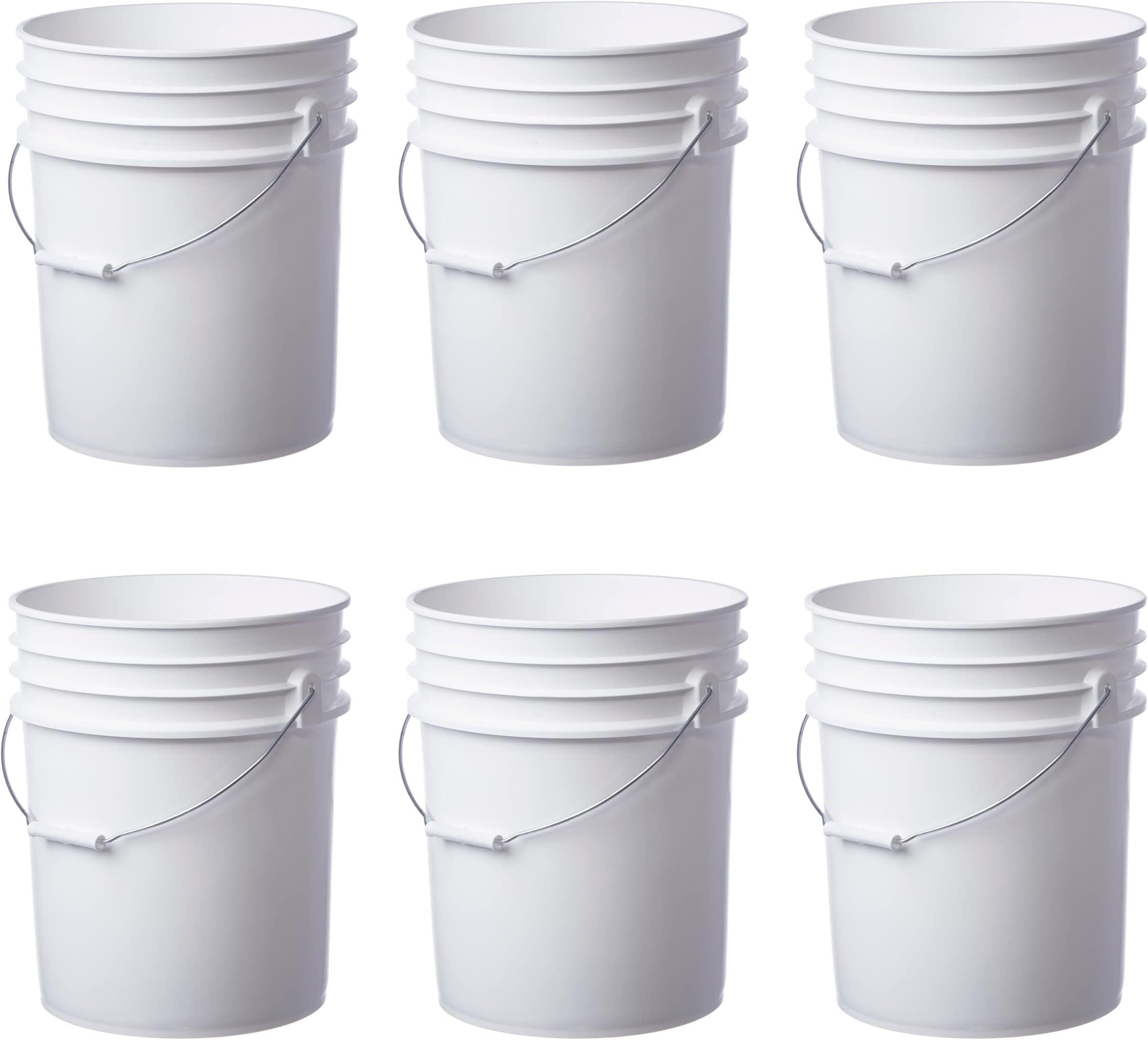 FURgenie 6 Pack | Premium 5 Gallon Bucket, Food Grade BPA Free HDPE, White - no Lid
