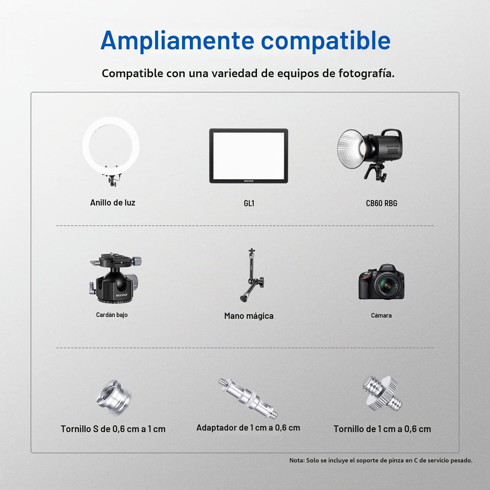 NEEWER Abrazadera de Escritorio C de Servicio Pesado con Columna de Montaje para Soporte de Luz, Roscas 1/4 "3/8" para Cámara de Luz de Video LED con Luz de Anillo, Carga Máxima 44lb / 20kg, ST-CCD1