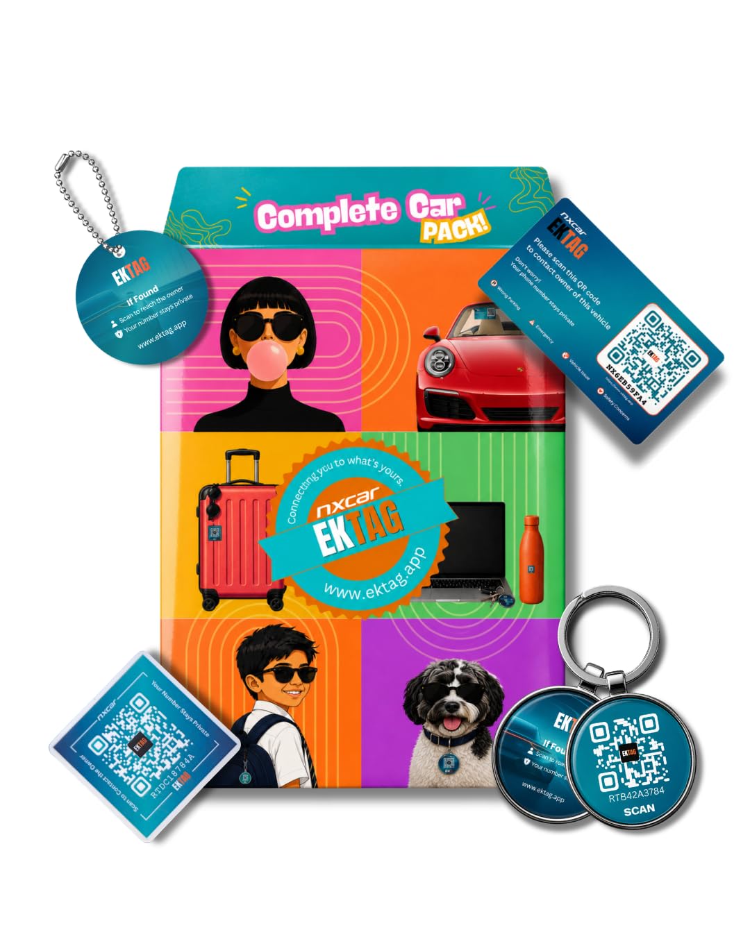 Complete Car Pack (8 Tags) | Smart QR Code Tags for Car & Lost Item Recovery | Anonymous Scan-to-Call | Includes Windshield Stickers, PVC Tags & Keyring | No App Required-image-9