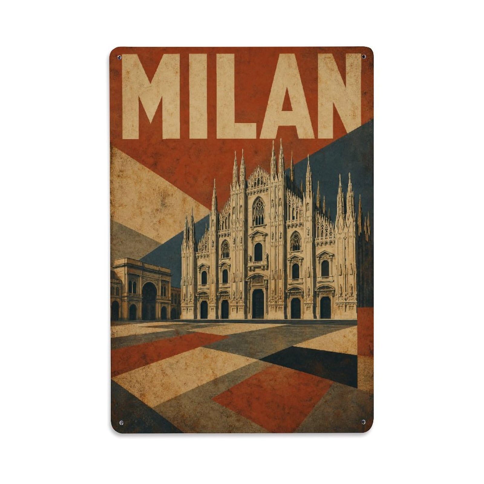 Huiyhb 8X12inch(20X30cm) Vintage Travel Milan Cathedral Piazza Square Italy Metal Tin Sign