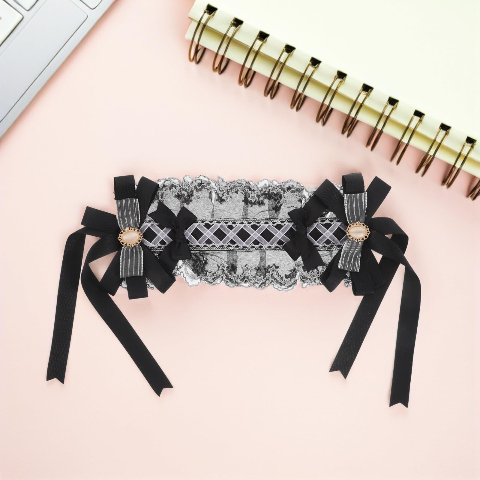 Sewroro 3 Piezas Diadema Lolita de Encaje Negro Lazo para Niña, Banda Pelo Suave y Cómoda, Accesorios Vintage para Cosplay y Fiestas de Rol