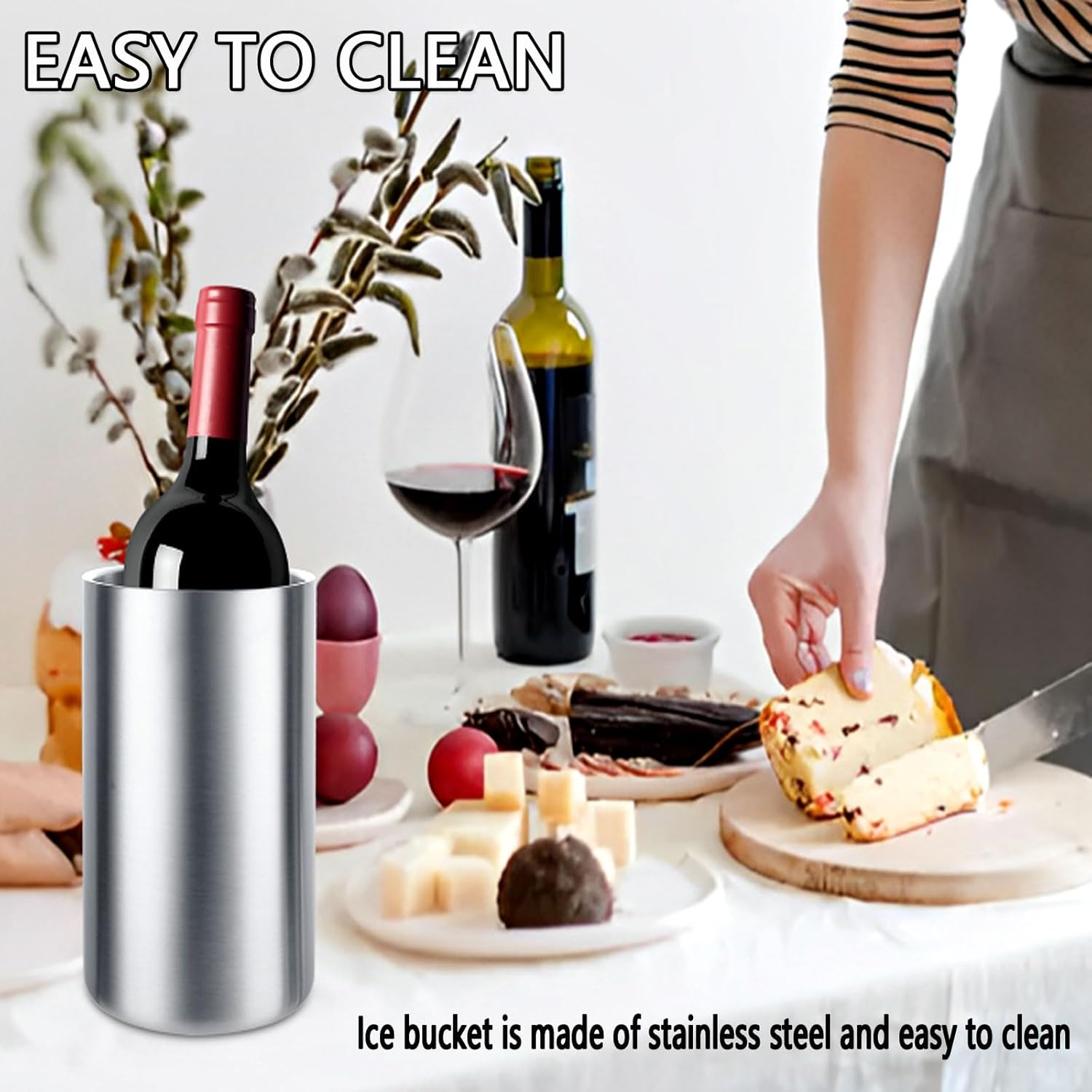 QTLCOHD 2 Pcs Wine Chiller Bucket Stainless Steel Double Wall Wine Bottle Cooler Bucket for Chilled White Wine Insulated Champagne Beer Ice Bucket - Image 3