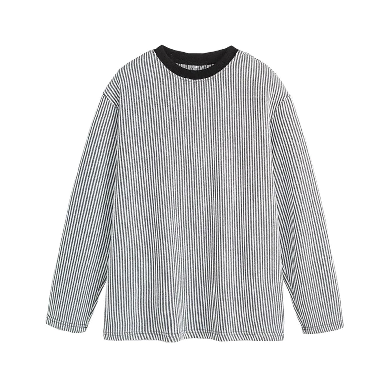 Camicia da uomo a maniche lunghe con scollo rotondo, oversize, streetwear, a righe, unisex