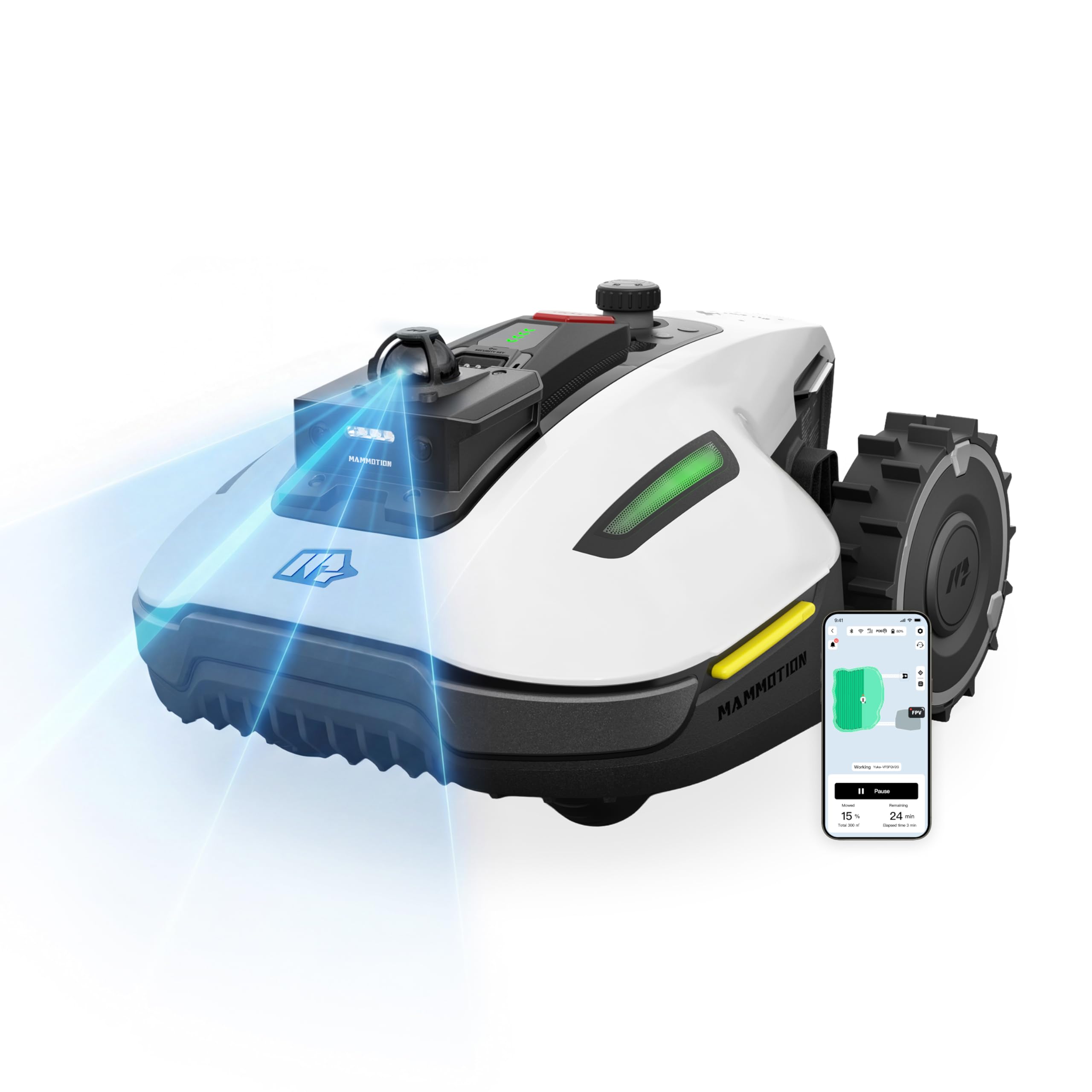 MAMMOTION YUKA Mini 2 800 LiDAR Robot Cortacésped sin Cable Perimetral, LiDAR de 360° con Visión por IA, hasta 800㎡, Sin Señal Perdida, Sin RTK