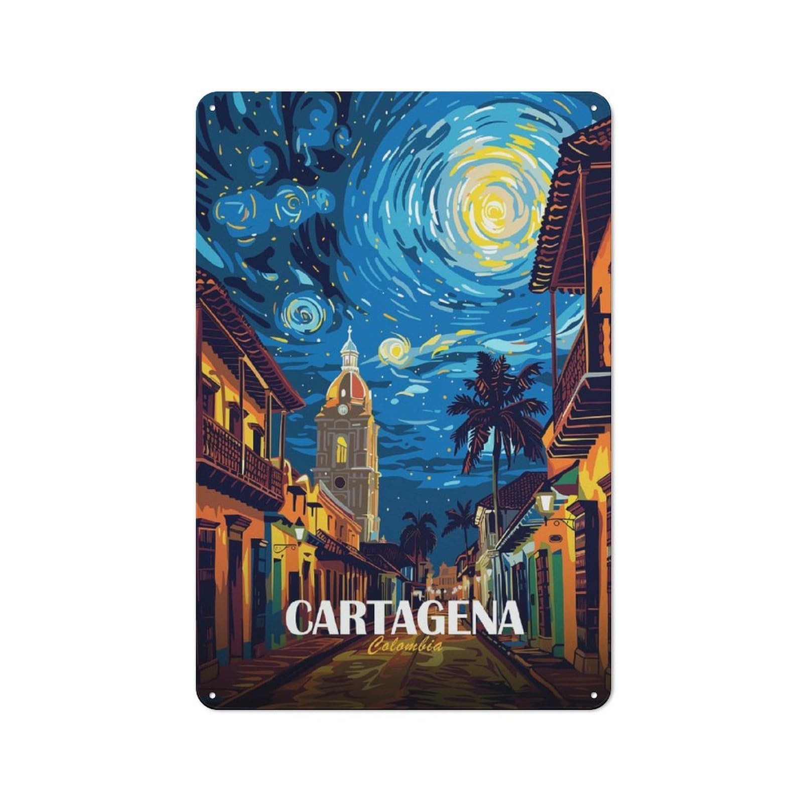 Cosy Cartagena Colombia Starry Night Cityscape Metal Plaque 30x20cm, Kitchen Wall Decor for Kitchen, Cafe, Pantry Or Dining Room